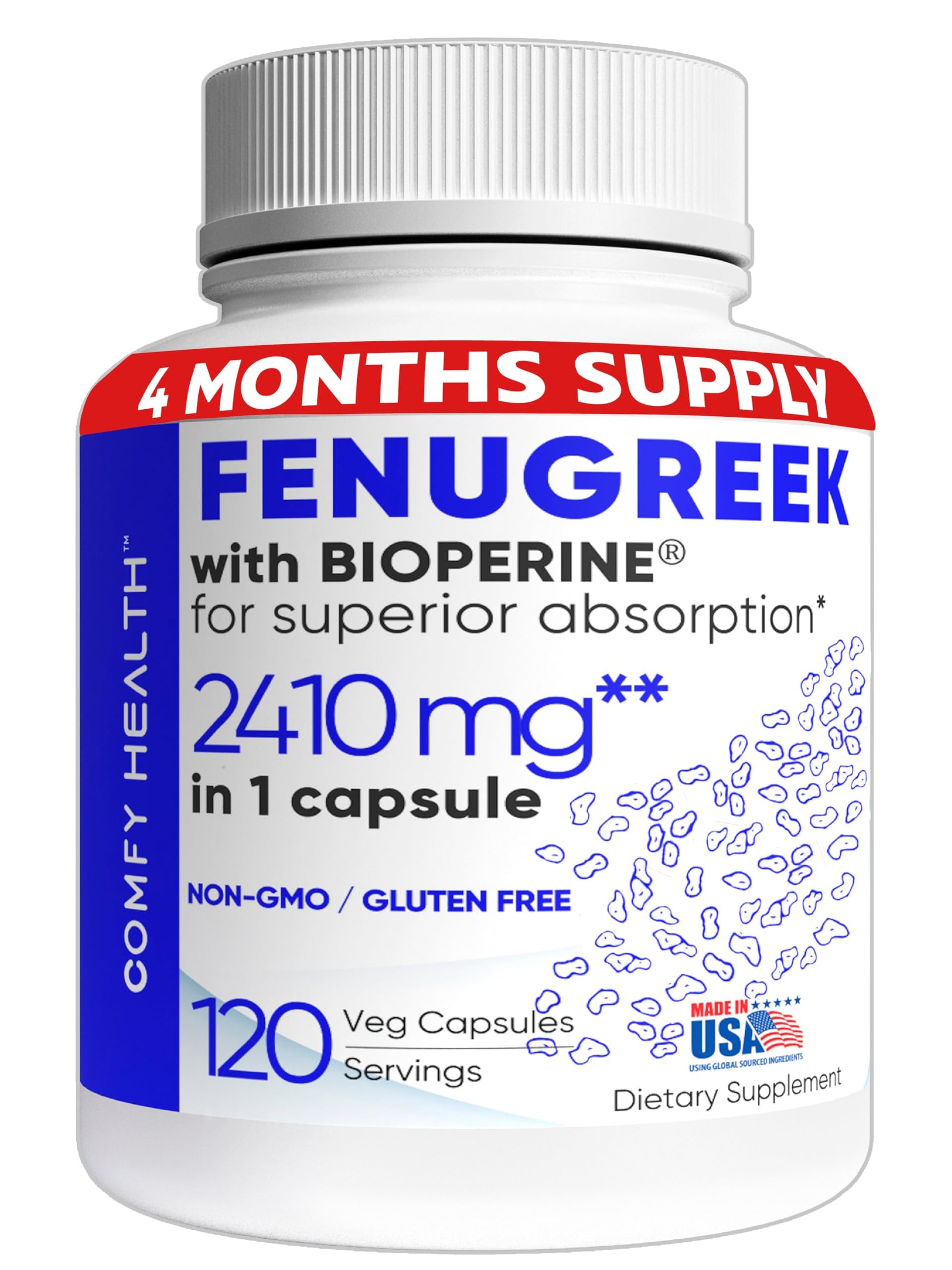 Foto 2 pulgar | Suplemento Comfy Health, Cápsulas De Fenogreco, 2410 Mg, 120 Unidades - Venta Internacional.