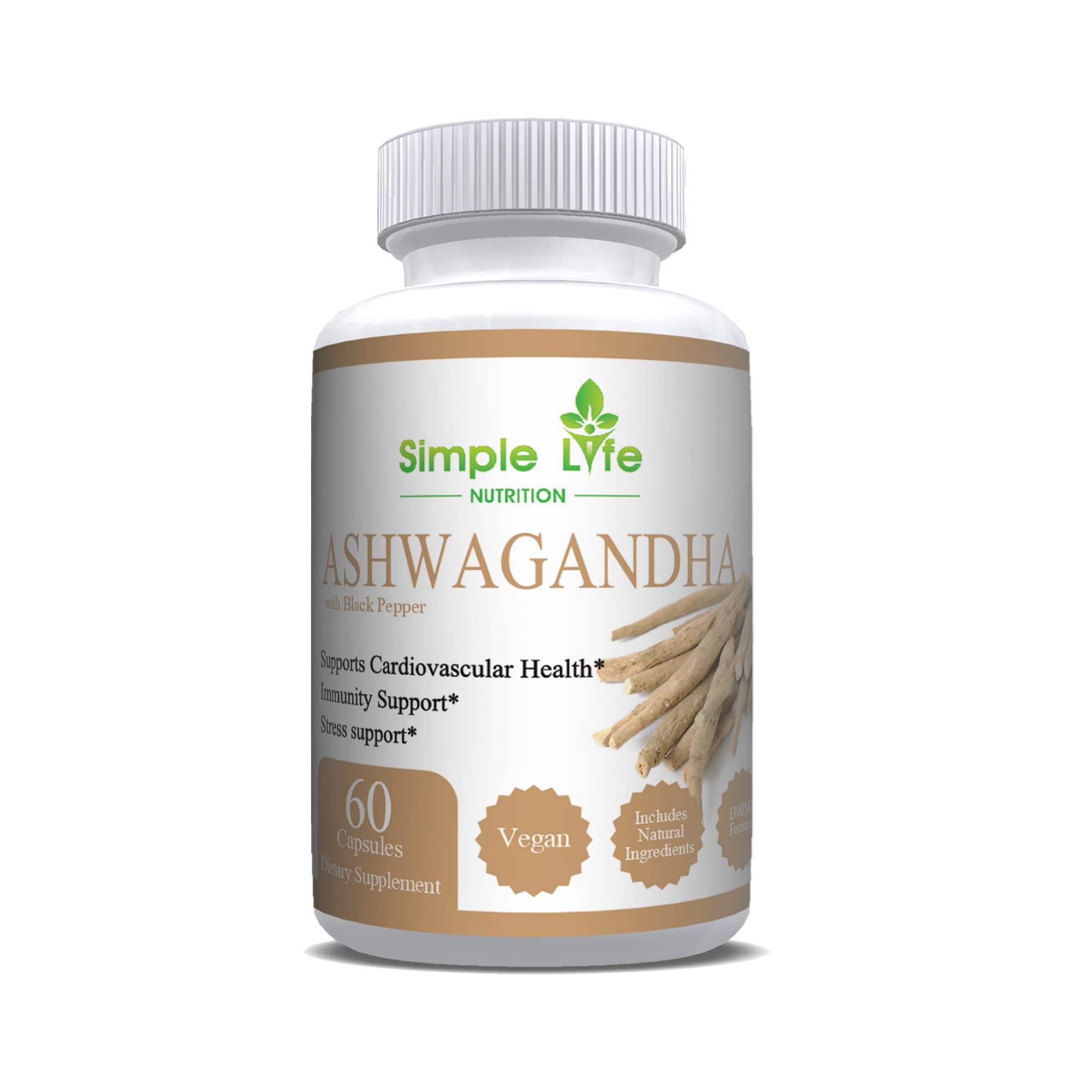 Foto 2 pulgar | Suplemento De Ashwagandha Orgánica Simple Life Nutrition 1300 Mg - Venta Internacional.