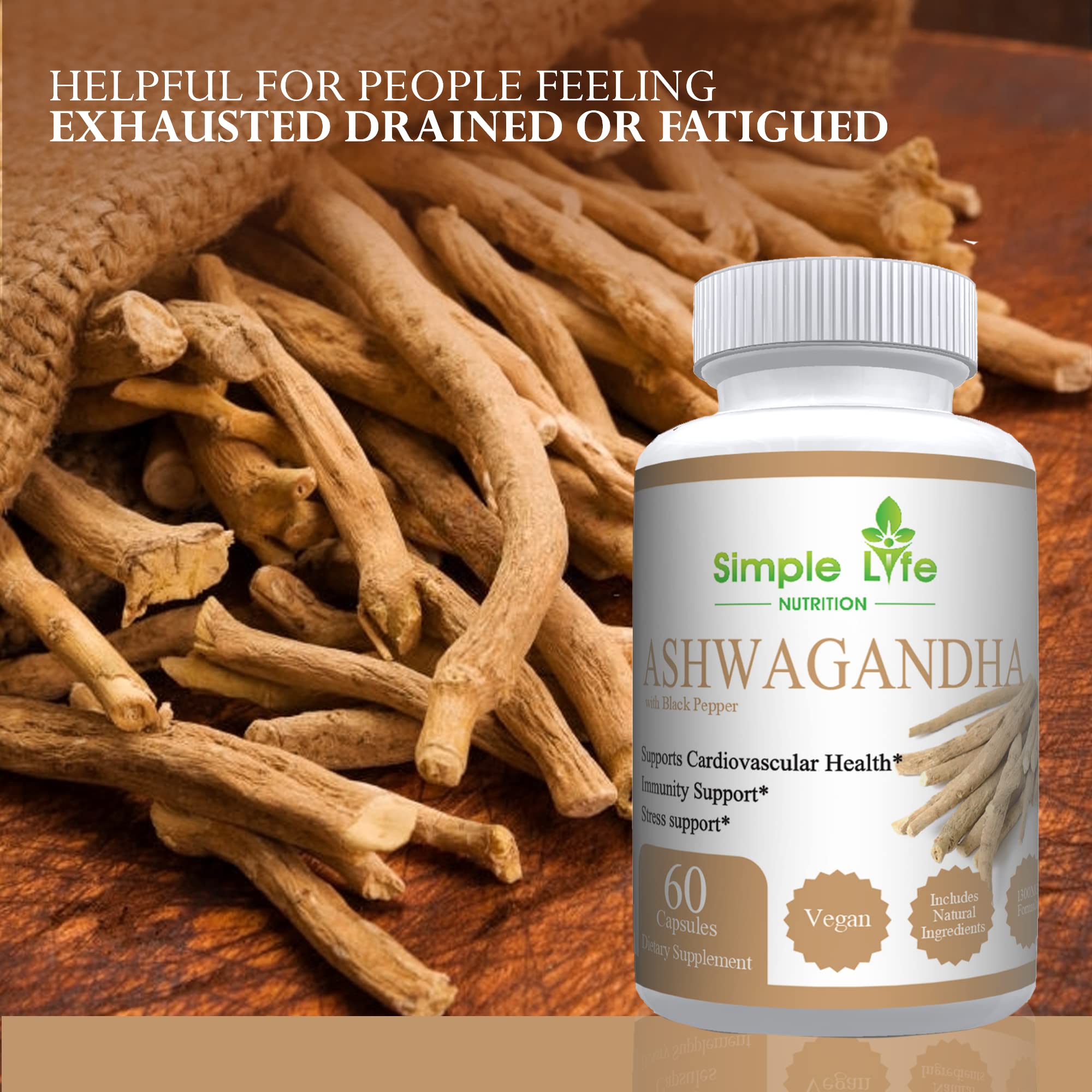 Foto 5 pulgar | Suplemento De Ashwagandha Orgánica Simple Life Nutrition 1300 Mg - Venta Internacional.