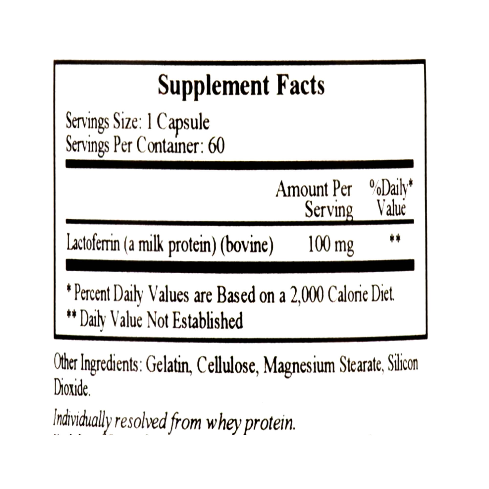 Foto 3 pulgar | Suplemento Ecological Formulas De Lactoferrina 100 Mg 60 Cápsulas - Venta Internacional.