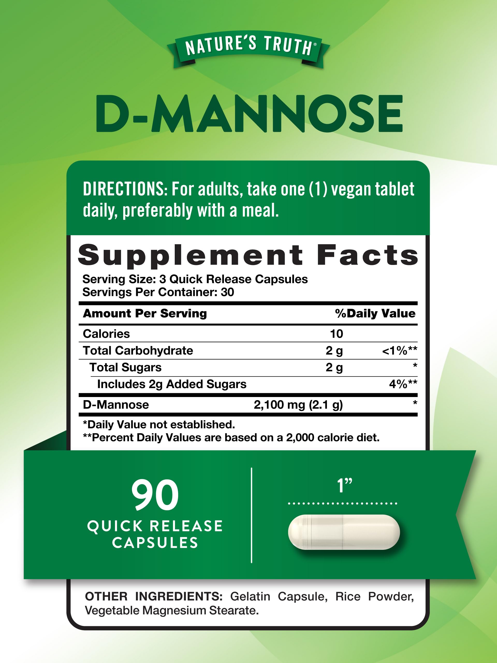 Foto 3 pulgar | Suplemento Nature's Truth: Cápsulas De D-manosa, 2100 Mg, 90 Píldoras - Venta Internacional.