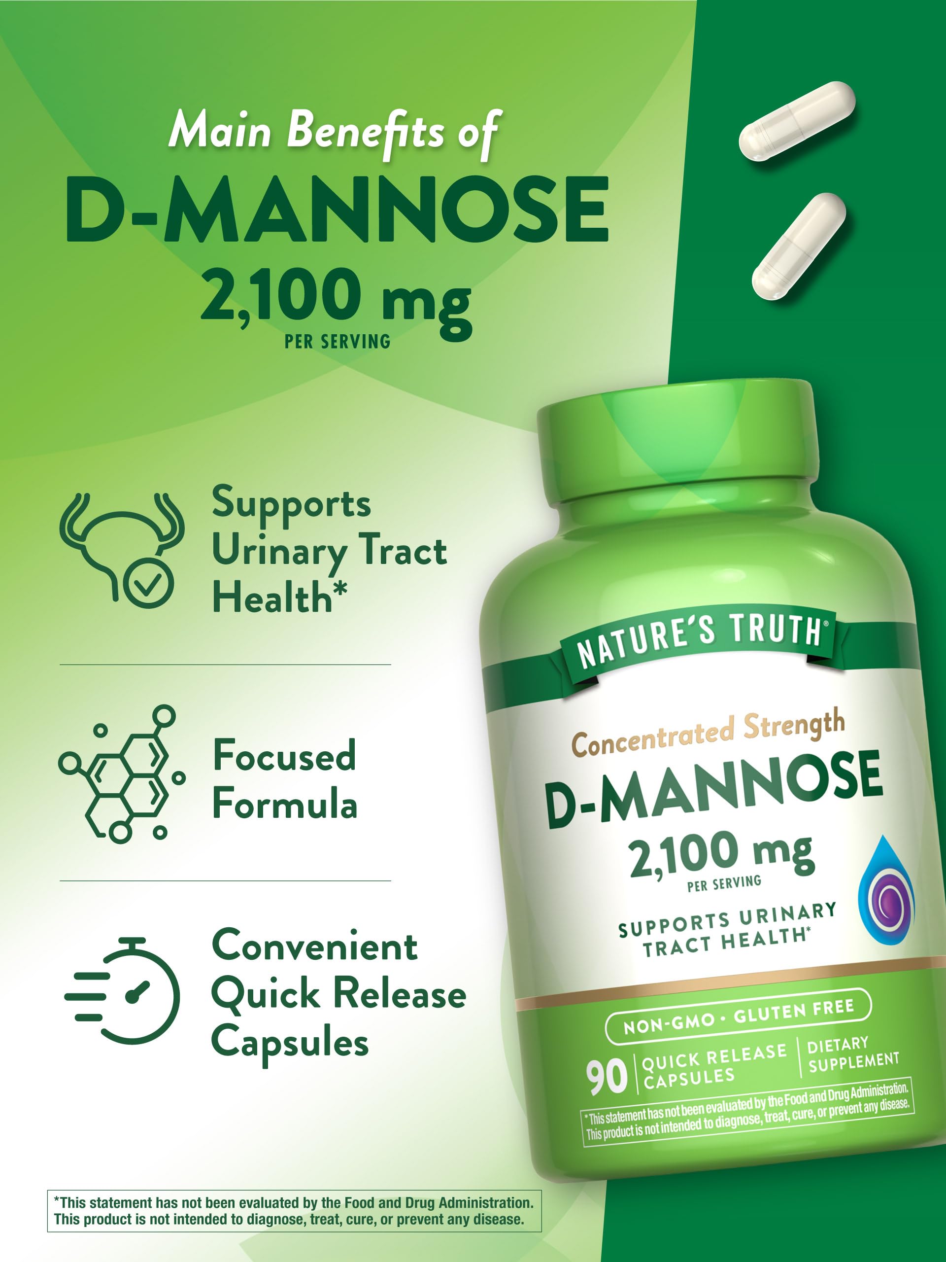 Foto 6 pulgar | Suplemento Nature's Truth: Cápsulas De D-manosa, 2100 Mg, 90 Píldoras - Venta Internacional.