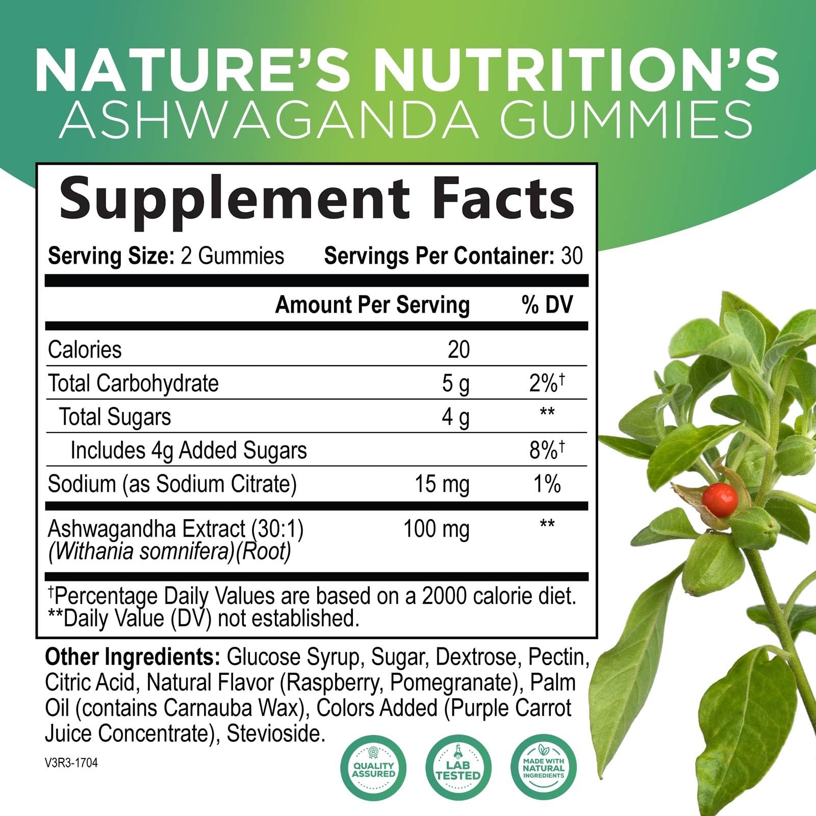 Foto 3 pulgar | Gominolas De Ashwagandha Nature's Nutrition, 3000 Mg, Veganas, 60 Unidades - Venta Internacional.