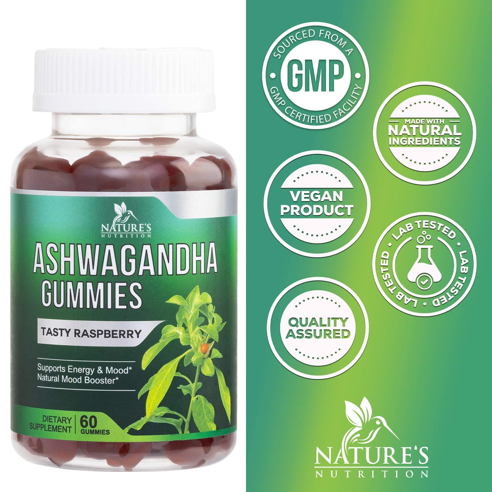 Foto 5 pulgar | Gominolas De Ashwagandha Nature's Nutrition, 3000 Mg, Veganas, 60 Unidades - Venta Internacional.