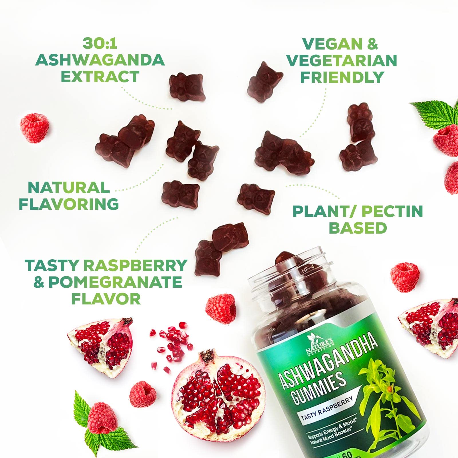 Foto 6 pulgar | Gominolas De Ashwagandha Nature's Nutrition, 3000 Mg, Veganas, 60 Unidades - Venta Internacional.