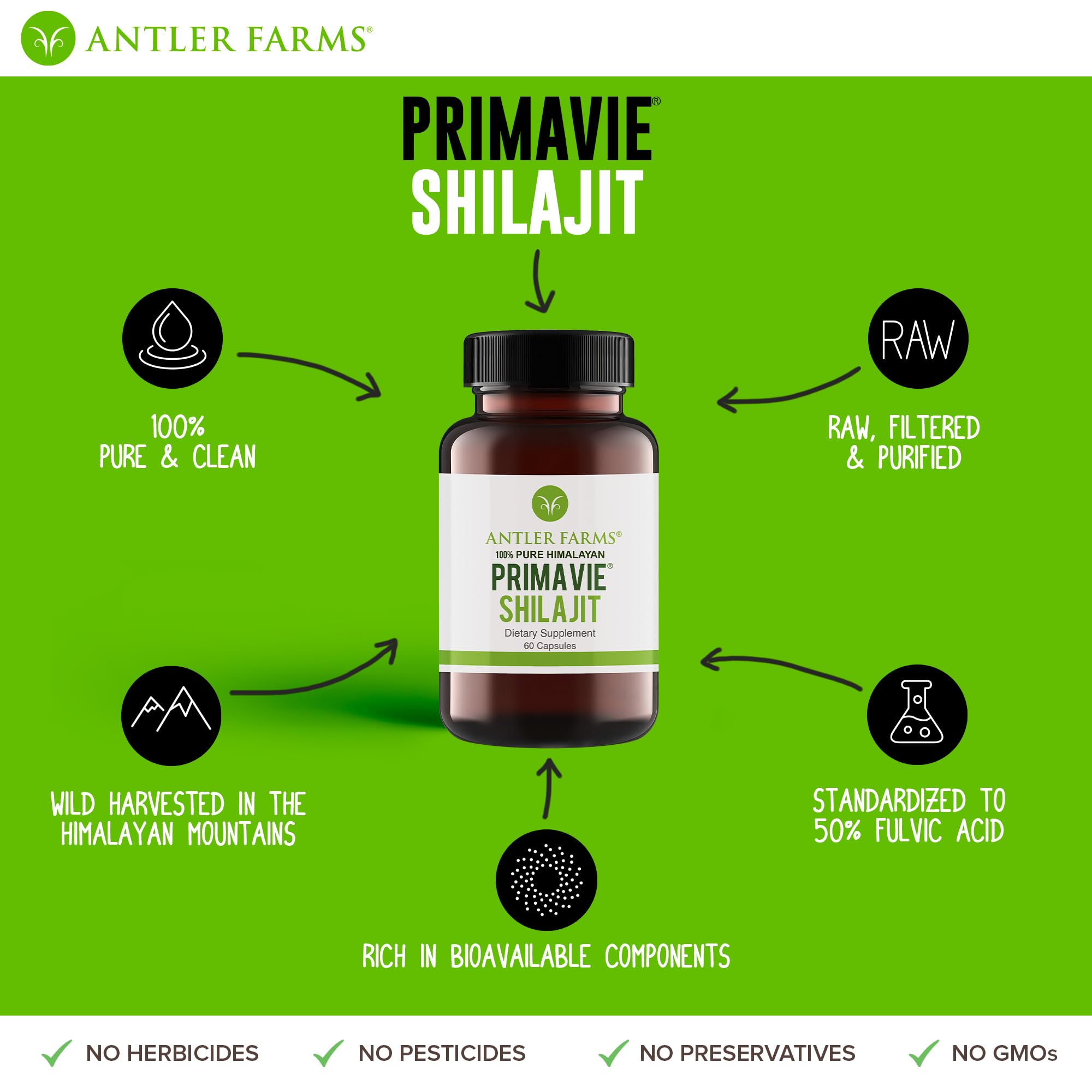 Foto 6 pulgar | Suplemento Primavie Shilajit De Antler Farms 250 Mg 60 Cápsulas - Venta Internacional.