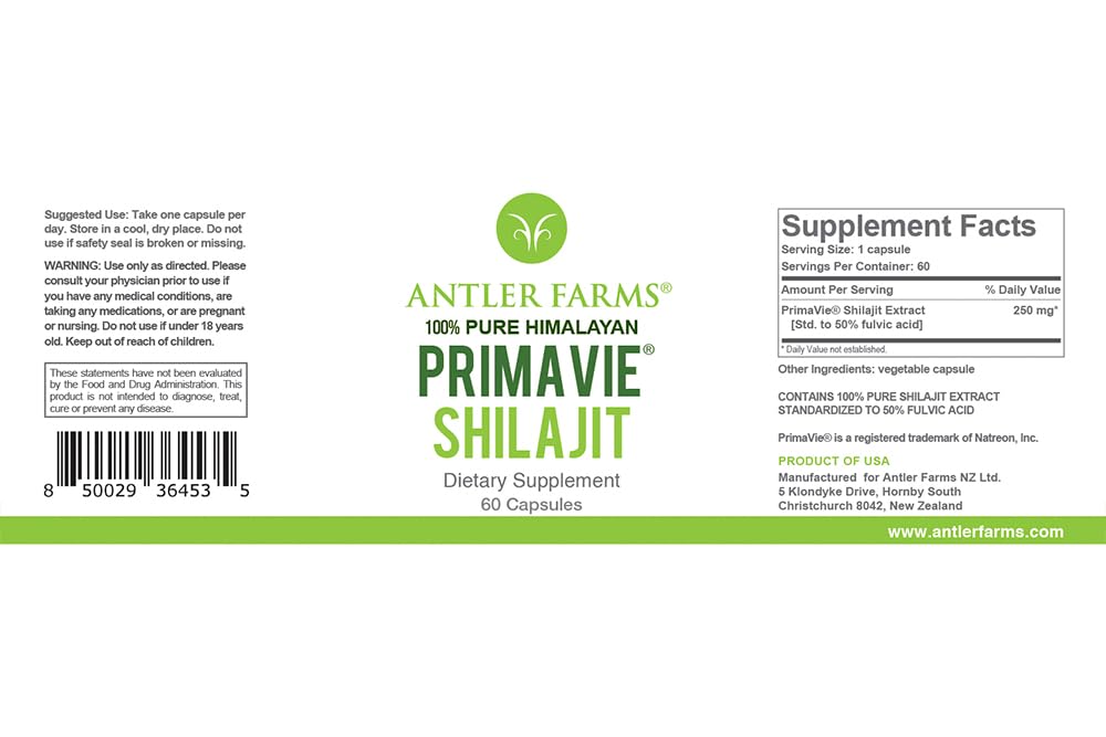 Foto 8 pulgar | Suplemento Primavie Shilajit De Antler Farms 250 Mg 60 Cápsulas - Venta Internacional.