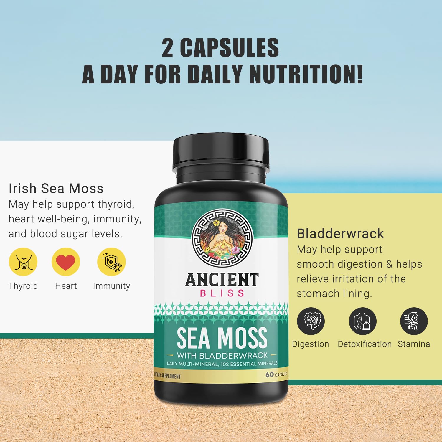 Foto 4 pulgar | Suplemento Ancient Bliss Organic Irish Sea Moss 120 Cápsulas - Venta Internacional.