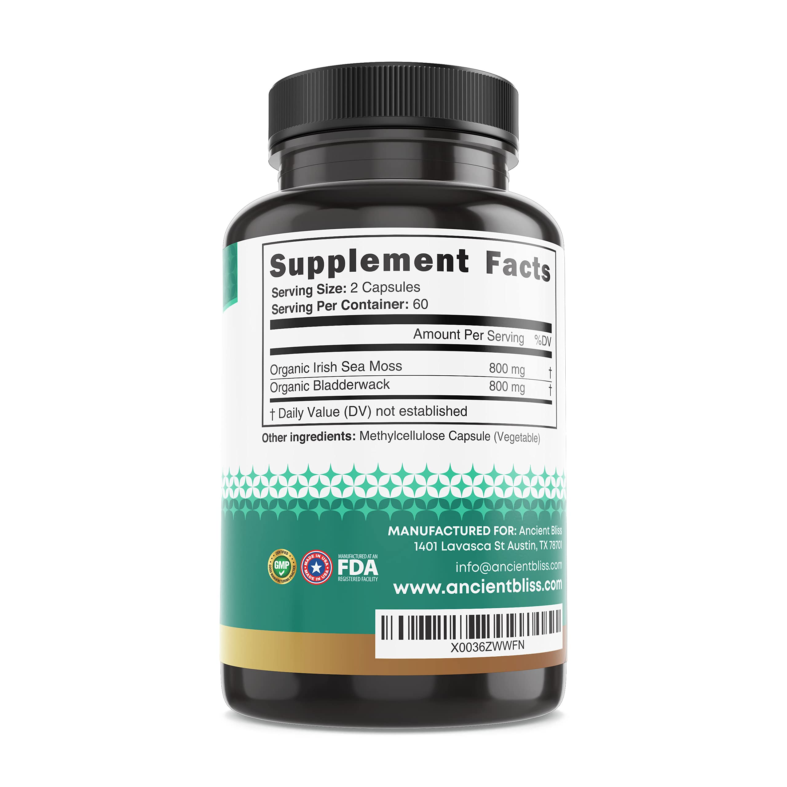 Foto 7 | Suplemento Ancient Bliss Organic Irish Sea Moss 120 Cápsulas - Venta Internacional.