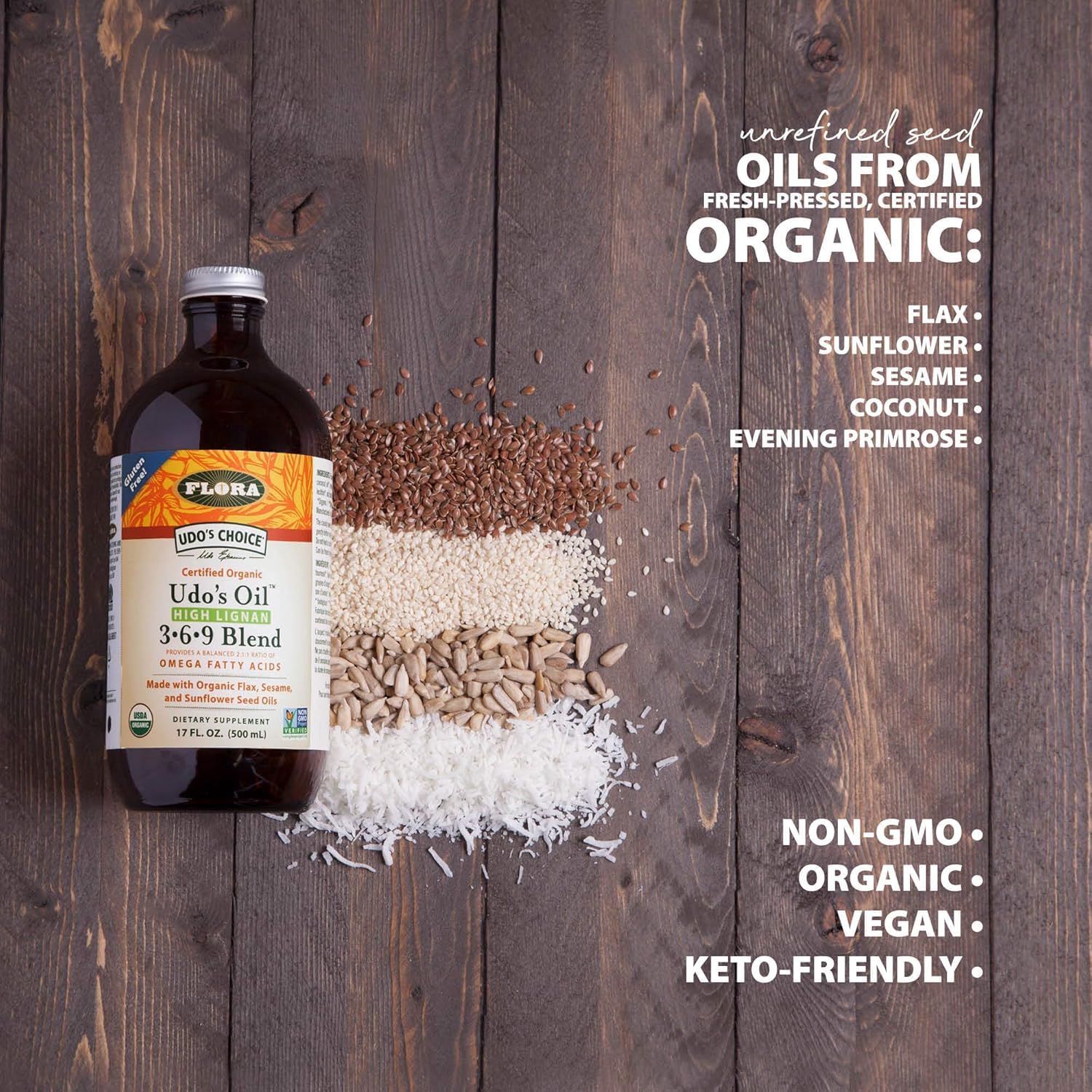 Foto 5 pulgar | Mezcla De Aceites Omega Flora Udo's Choice High-lignan 369 500 Ml - Venta Internacional.