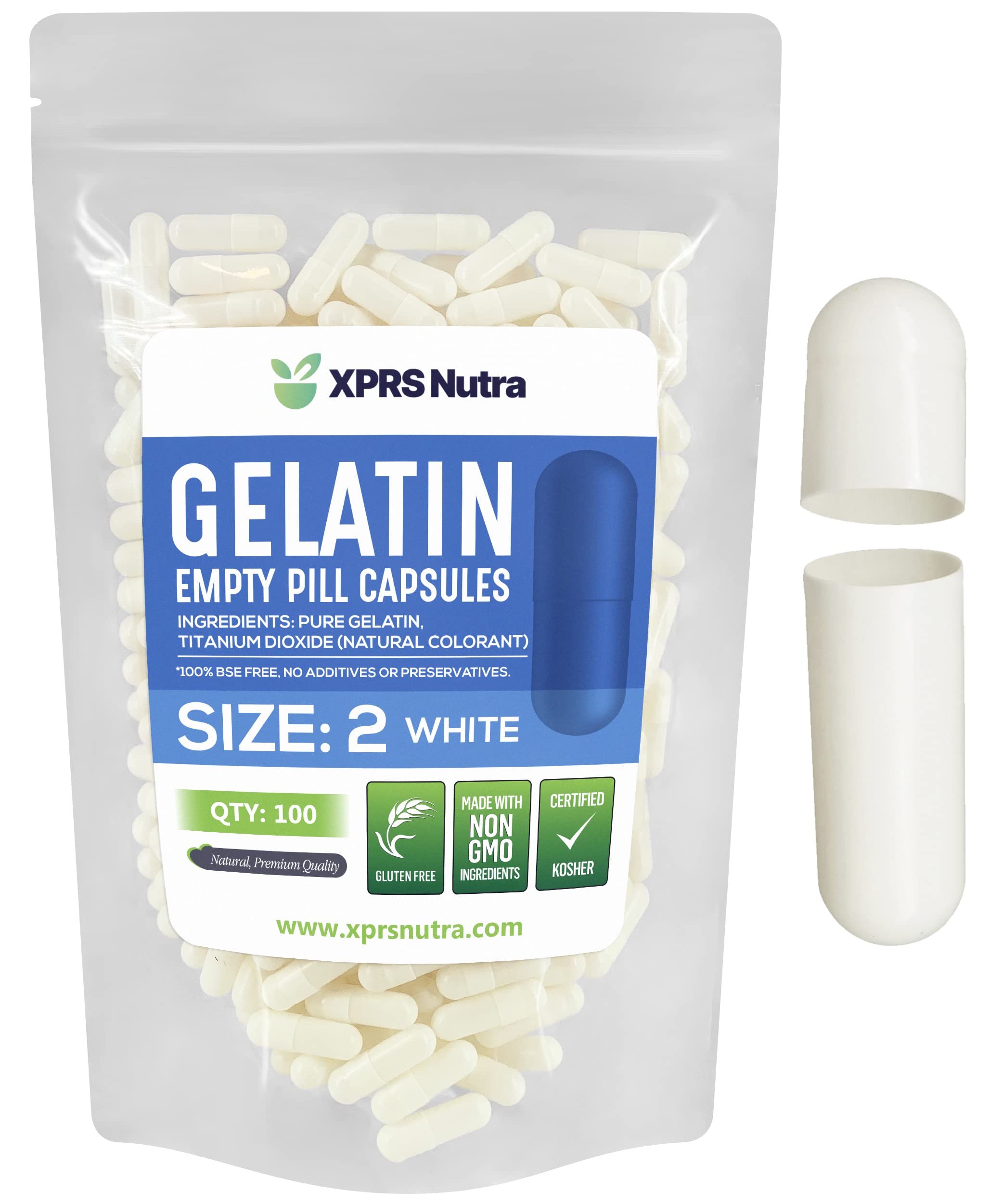 Cápsulas Vacías Xprs Nutra Tamaño 2, 100 Unidades, Gelatina Blanca - Venta Internacional.