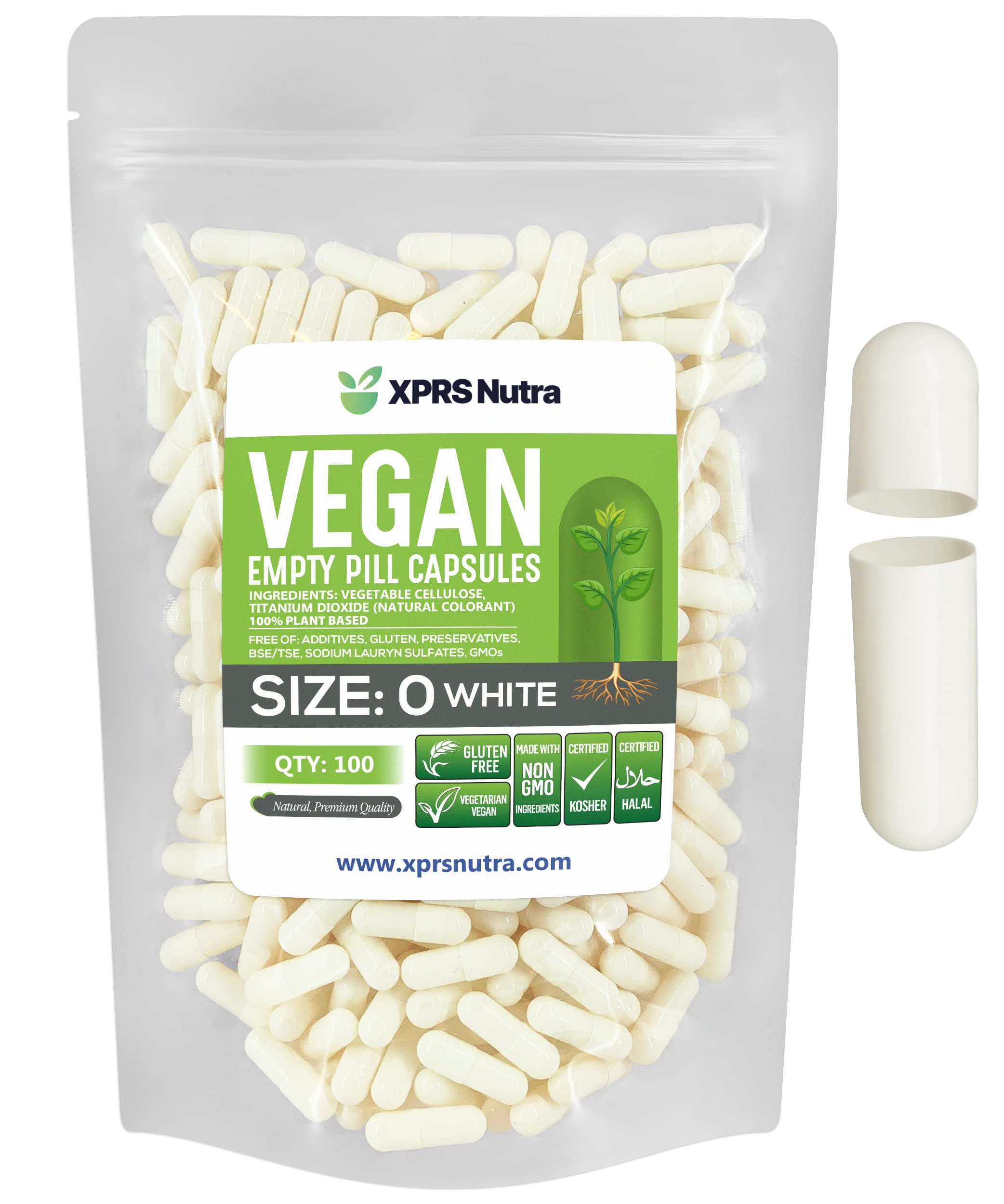 Cápsulas Vacías Xprs Nutra, Tamaño 0, 100 Unidades, Cápsulas Veganas - Venta Internacional.