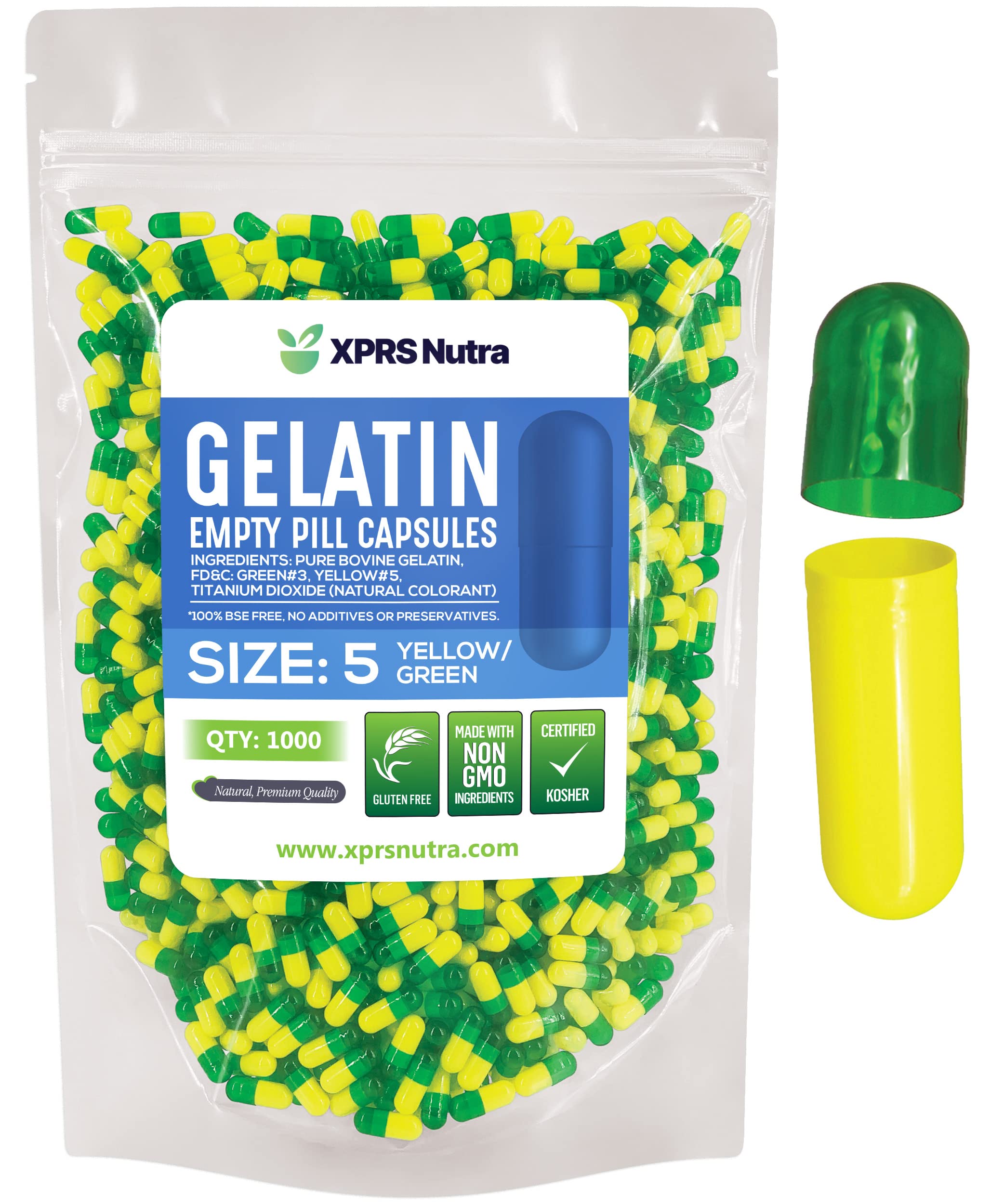 Foto 2 pulgar | Cápsulas Vacías Xprs Nutra, Tamaño 5, 1000 Unidades, Gelatina Verde/amarilla - Venta Internacional.