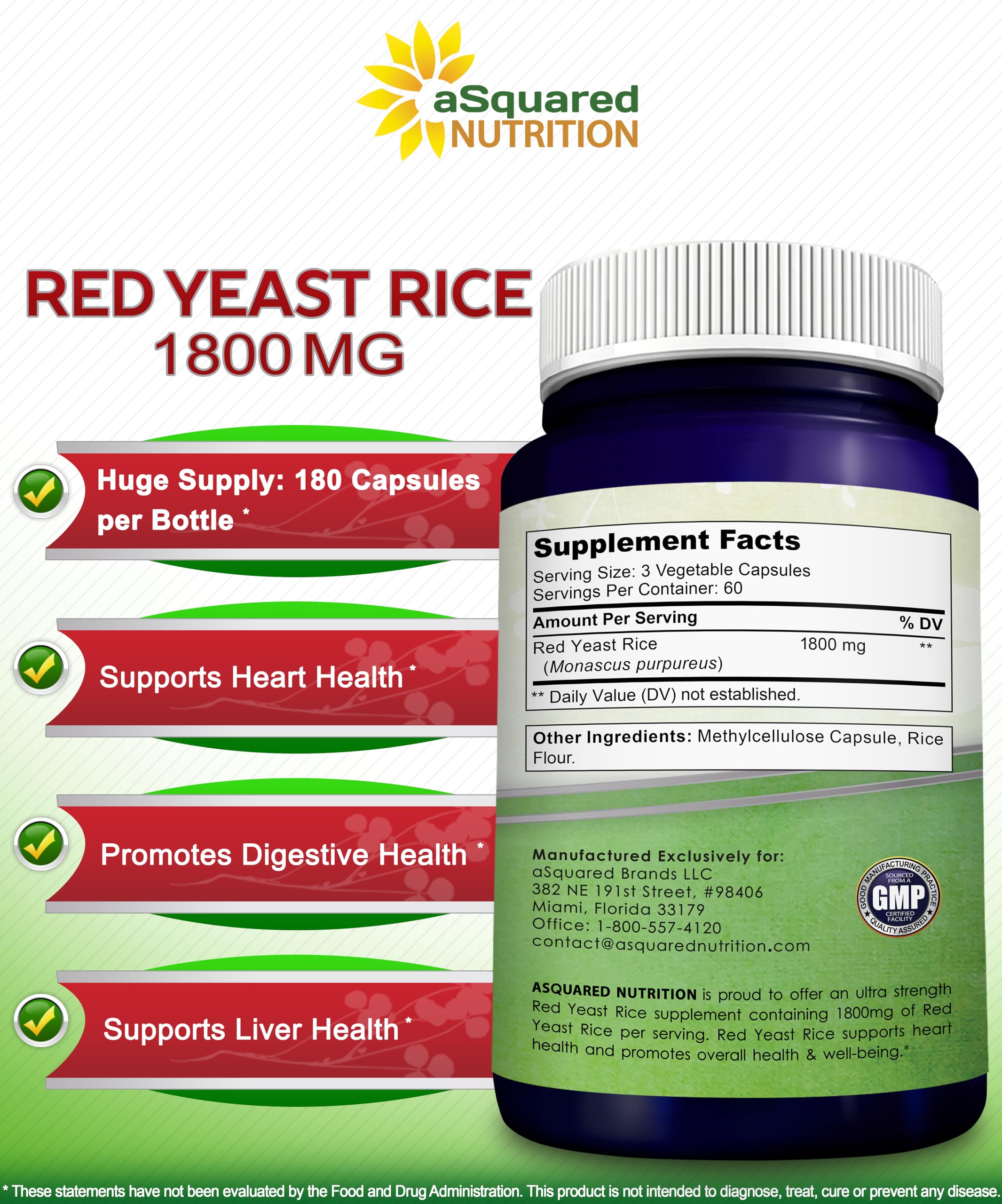 Foto 7 pulgar | Suplemento Dietético Squared Nutrition, Levadura Roja, Arroz, 1800 Mg - Venta Internacional.