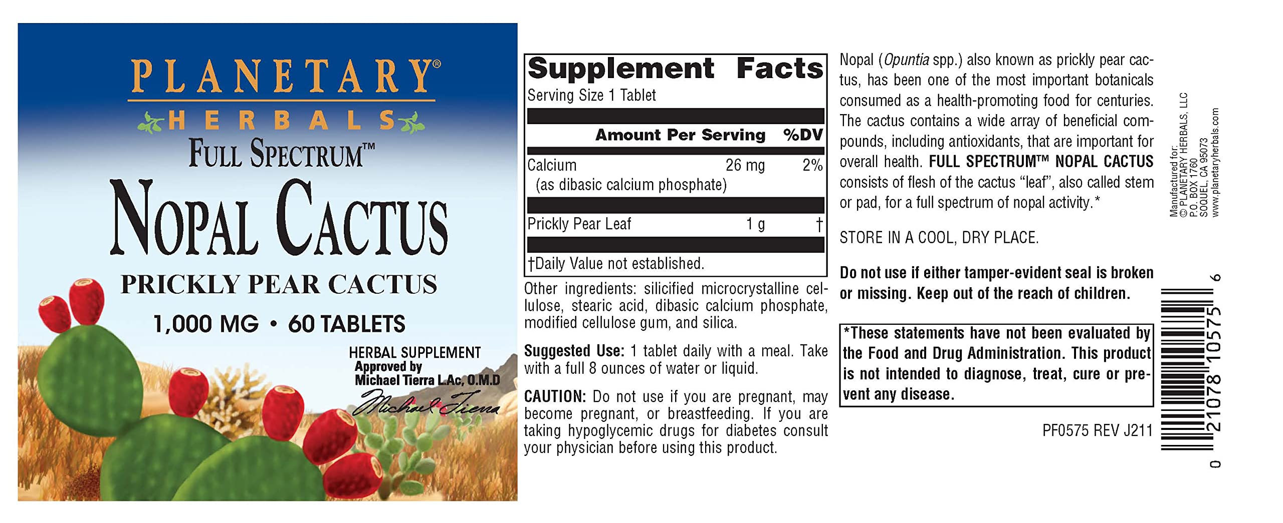 Foto 5 pulgar | Suplemento Planetary Herbals: Nopal Cactus De Espectro Completo - Venta Internacional.
