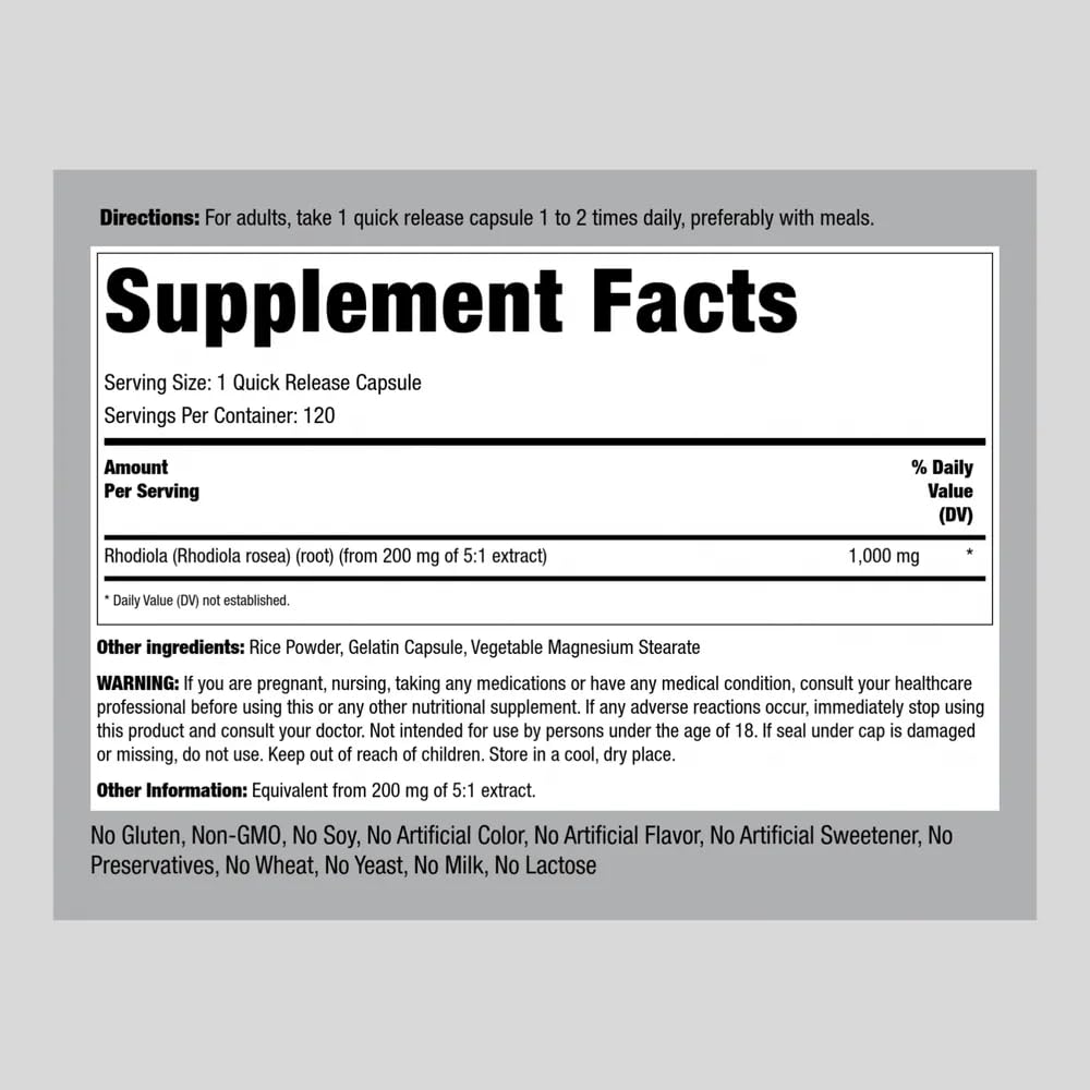 Foto 3 pulgar | Suplemento De Extracto De Rhodiola Rosea De Piping Rock, 1000 Mg, 120 Cápsulas - Venta Internacional.