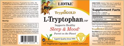 Foto 3 | Suplemento Lidtke Technologies Cápsulas De L-triptófano 120 Unidades - Venta Internacional.