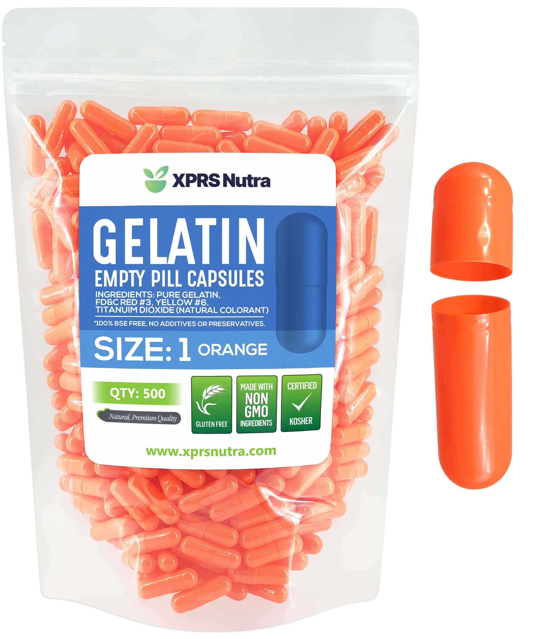 Foto 2 pulgar | Cápsulas Vacías Xprs Nutra, Tamaño 1, 500 Unidades, Gelatina Naranja - Venta Internacional.