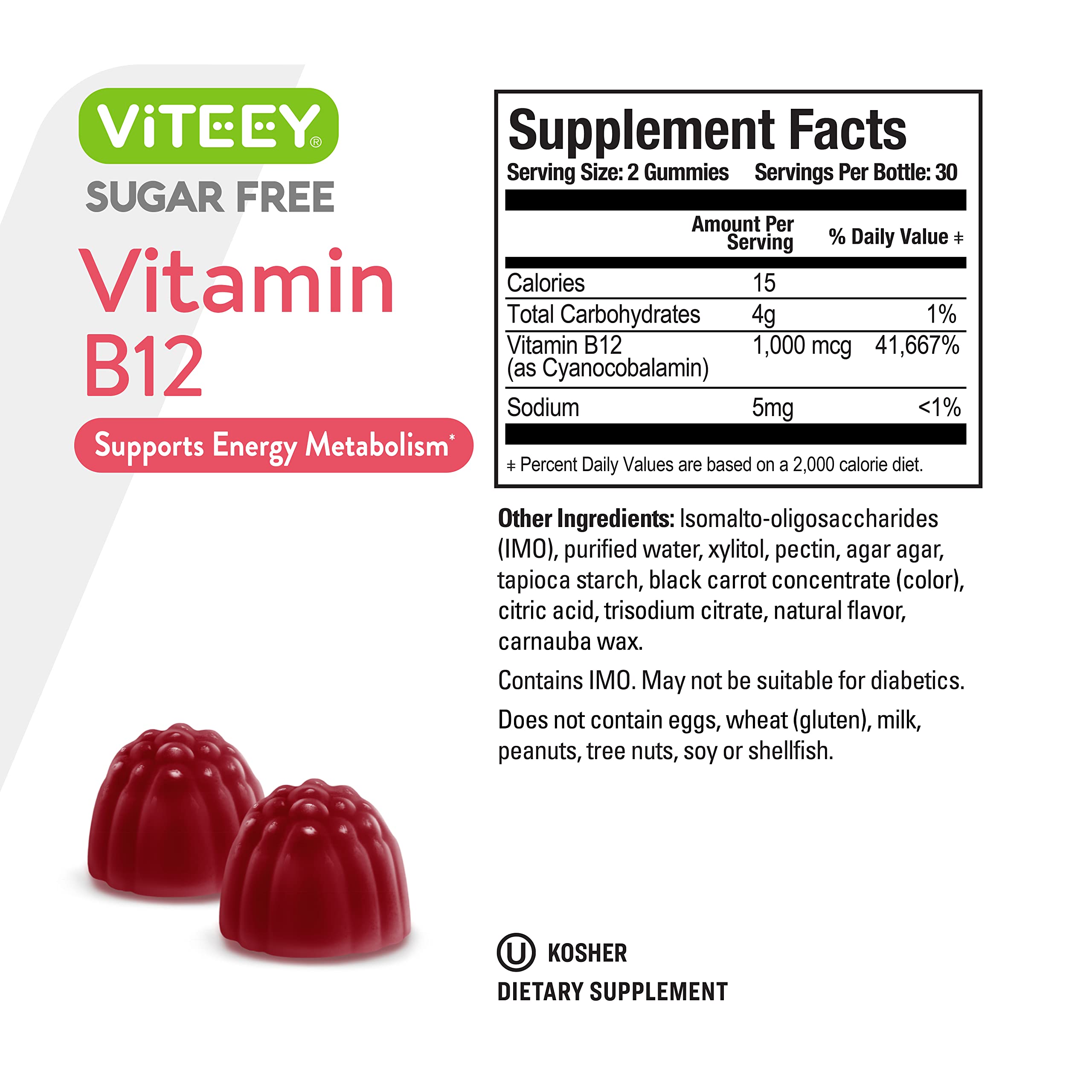 Foto 5 pulgar | Gomitas De Vitamina B12 Viteey 1000 Mcg Para Adultos Y Adolescentes - Venta Internacional.