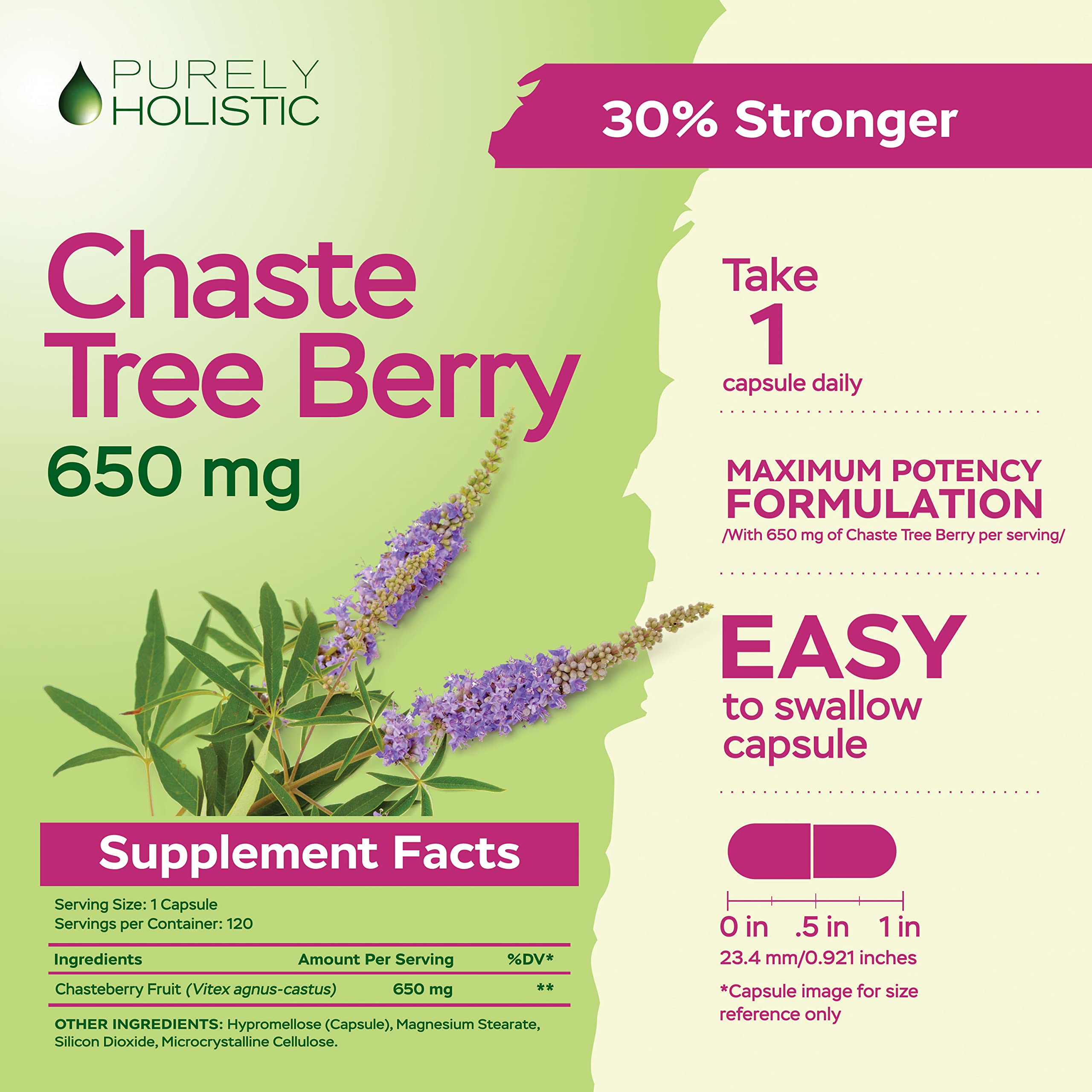 Foto 4 pulgar | Suplemento Purly Holistic Sauzgatillo Vitex 650 Mg 120 Cápsulas - Venta Internacional.