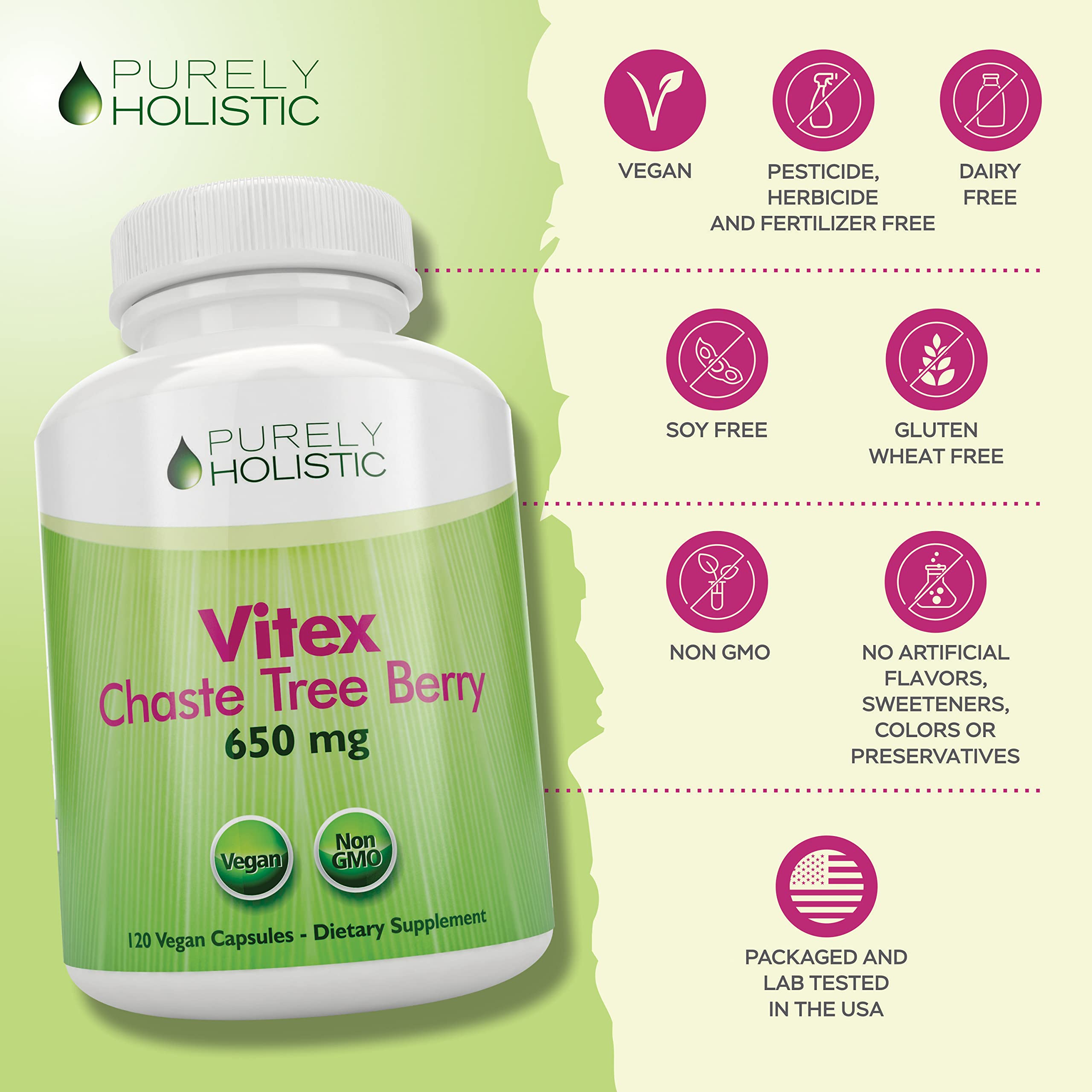 Foto 6 pulgar | Suplemento Purly Holistic Sauzgatillo Vitex 650 Mg 120 Cápsulas - Venta Internacional.