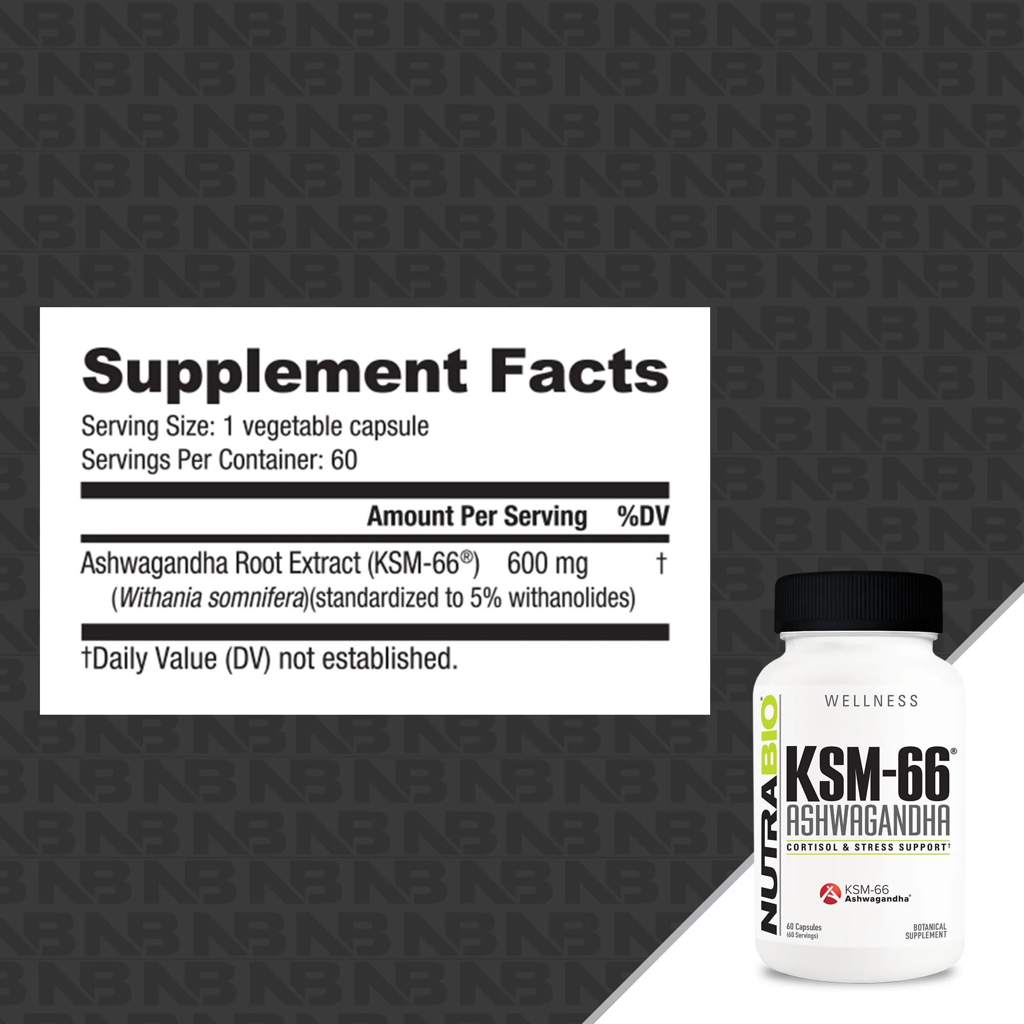 Foto 5 pulgar | Suplemento Herbal Nutrabio Ashwagandha Ksm-66 600 Mg 60 Cápsulas - Venta Internacional.