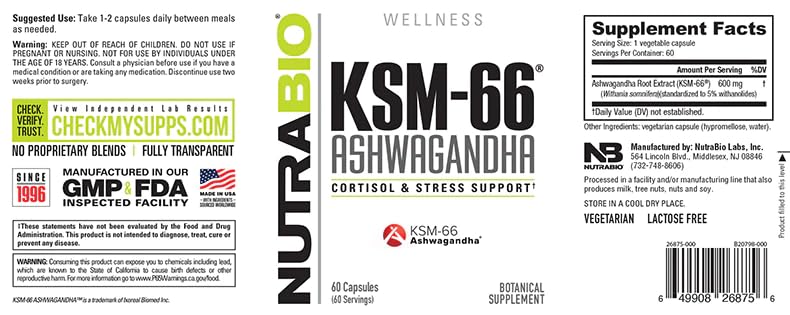 Foto 7 pulgar | Suplemento Herbal Nutrabio Ashwagandha Ksm-66 600 Mg 60 Cápsulas - Venta Internacional.