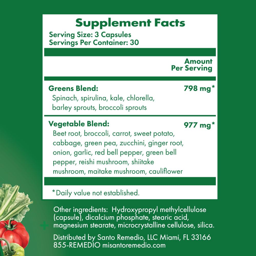 Foto 4 | Suplemento Dietético Santo Remedio Vegetales 23 Verduras Enteras 90 Cápsulas - Venta Internacional.