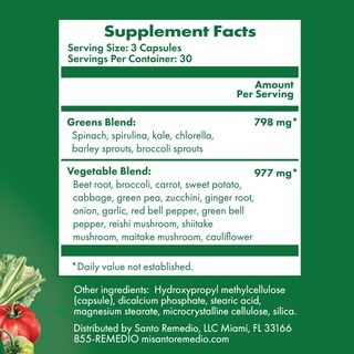 Foto 4 | Suplemento Dietético Santo Remedio Vegetales 23 Verduras Enteras 90 Cápsulas - Venta Internacional.