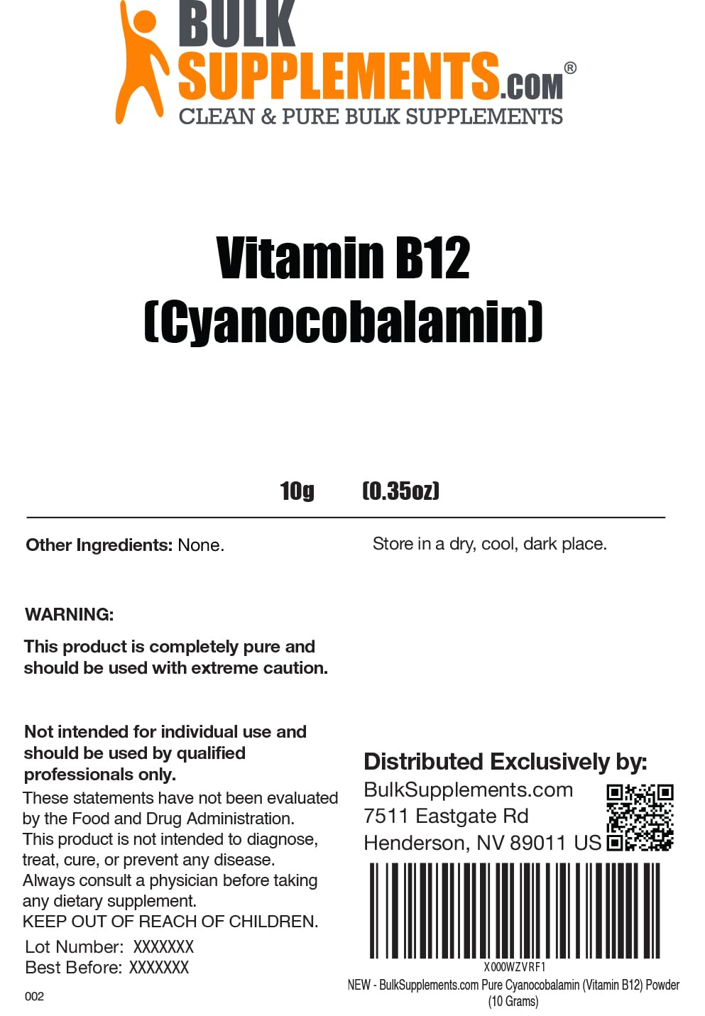 Foto 3 pulgar | Suplemento De Vitamina B12 Bulksupplements.com En Polvo Puro De 10 G - Venta Internacional.