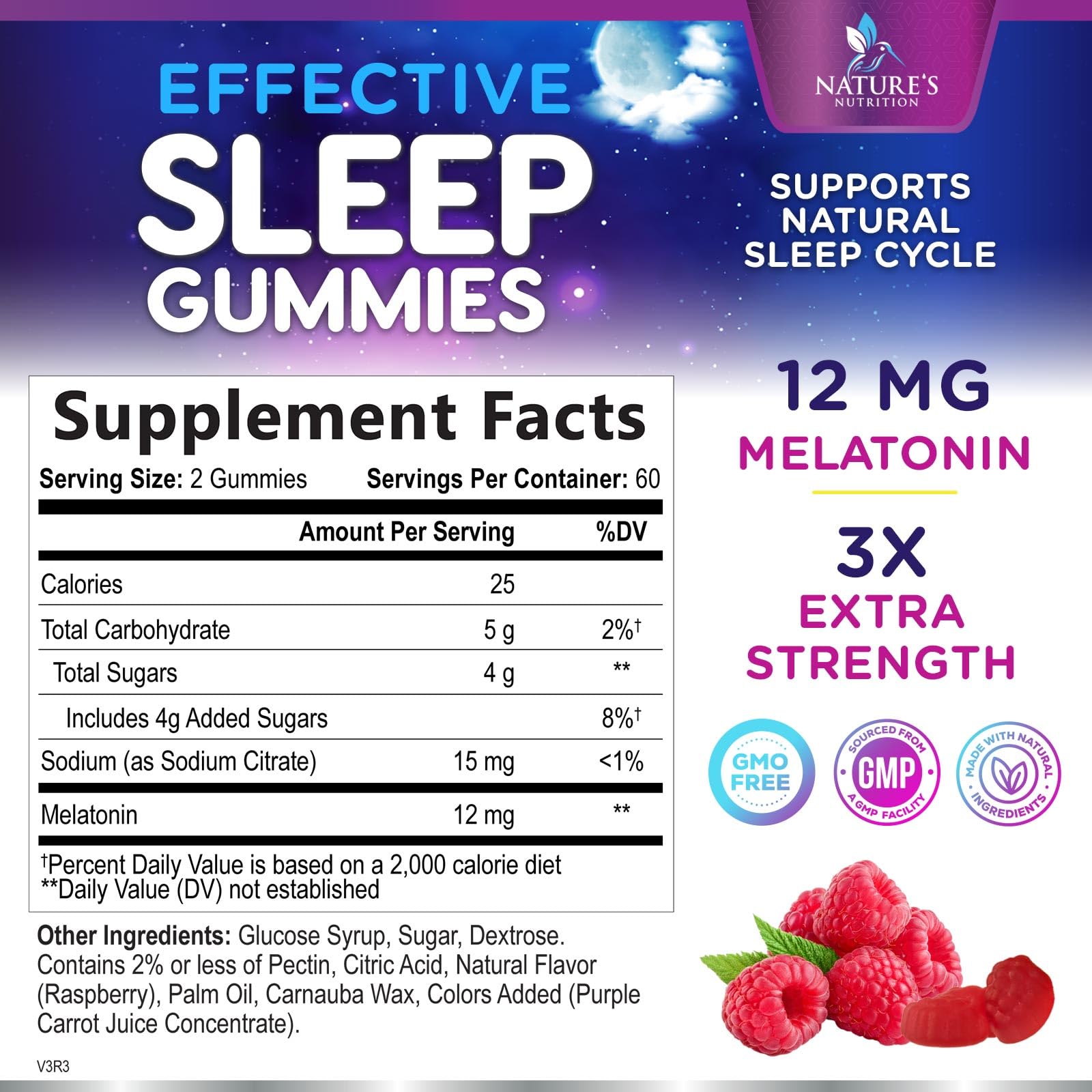 Foto 2 | Sleep Gummies Nature's Nutrition Con 12 Mg De Melatonina 120 Gomitas - Venta Internacional.