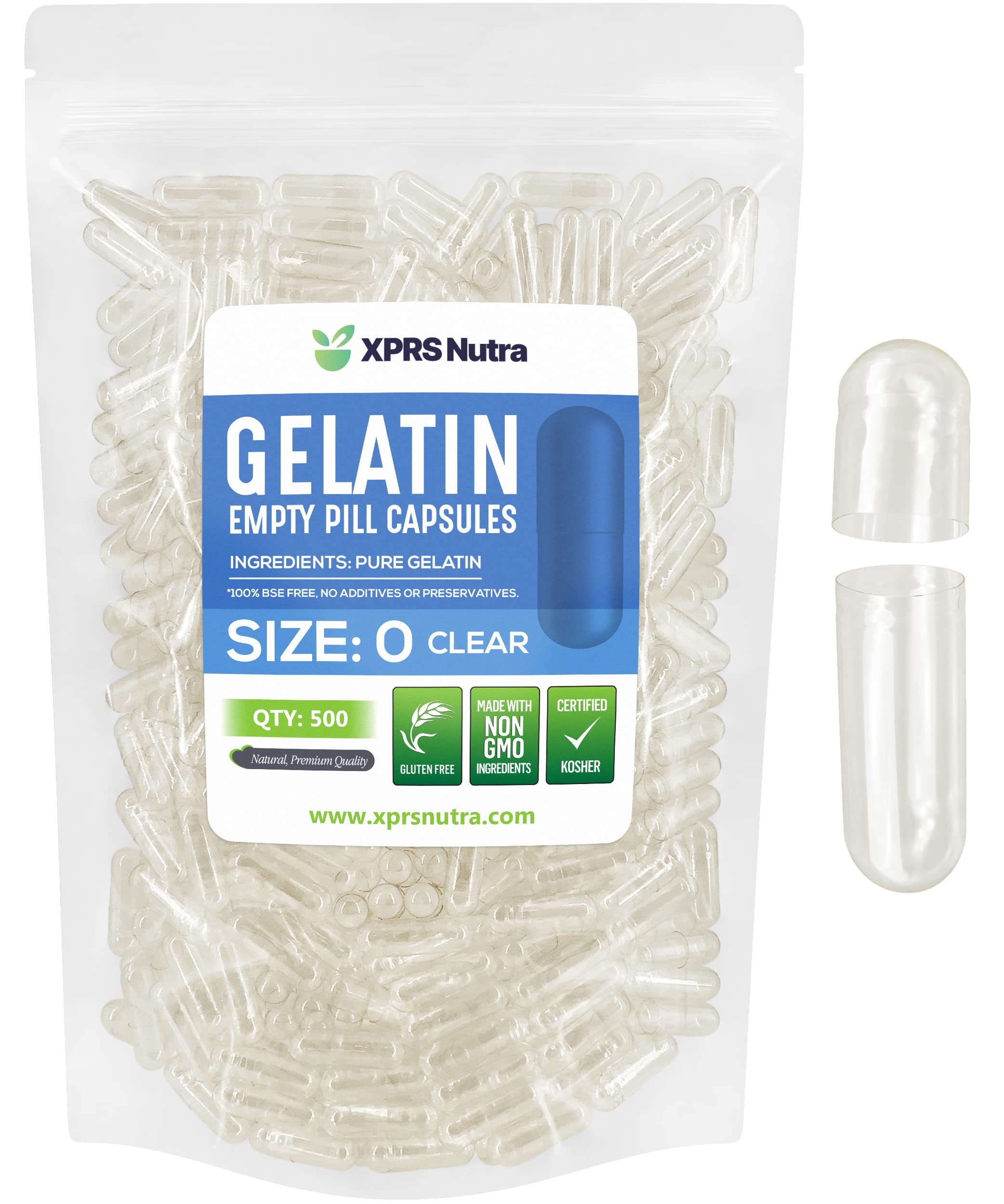 Cápsulas De Gelatina Vacías Xprs Nutra, Tamaño 0 - 500 Unidades - Venta Internacional.