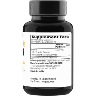 Foto 2 | Suplemento Monoherb Brahmi Extract 1000 Mg 90 Cápsulas - Venta Internacional.