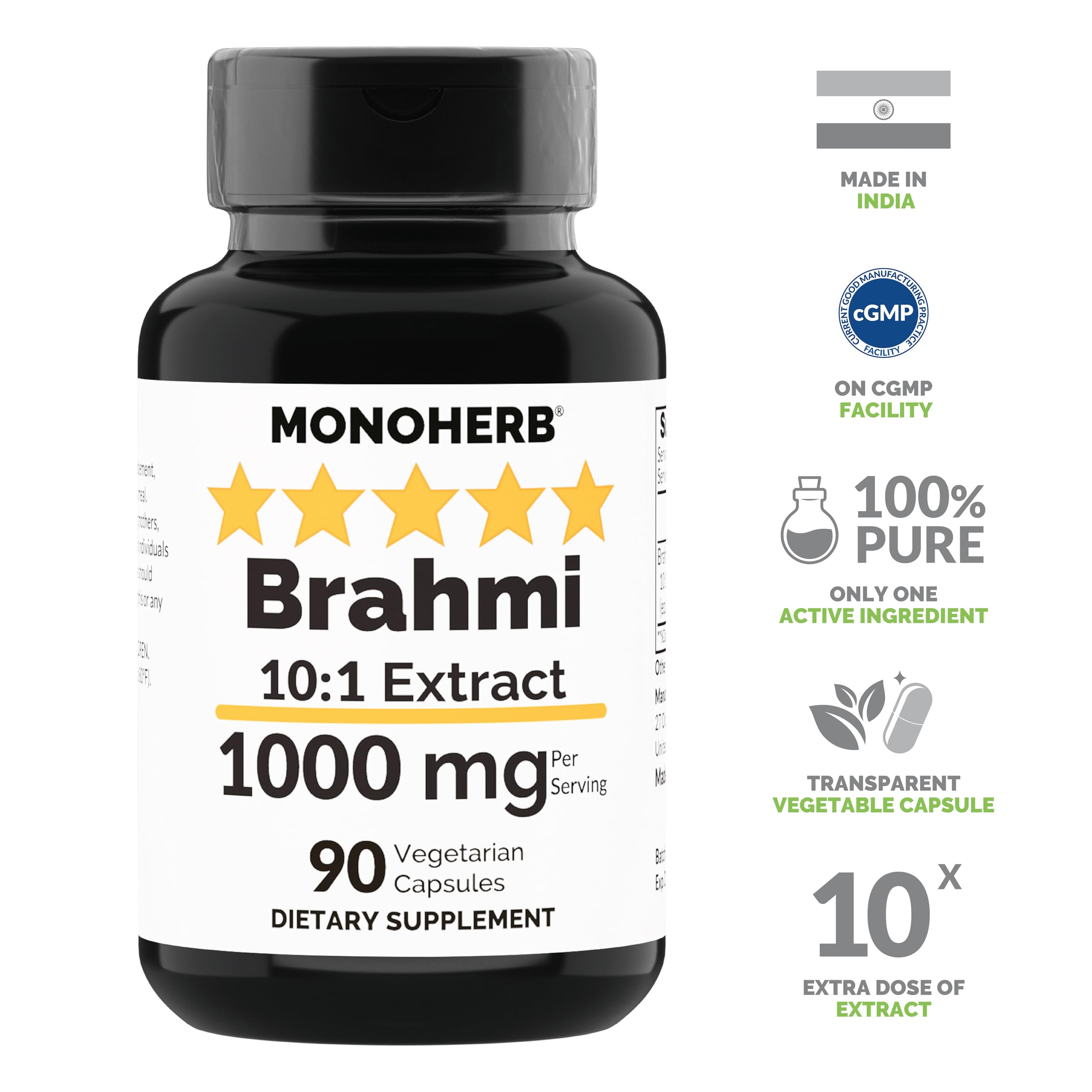 Foto 4 pulgar | Suplemento Monoherb Brahmi Extract 1000 Mg 90 Cápsulas - Venta Internacional.