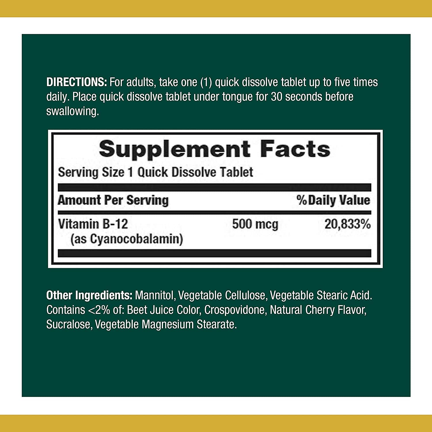 Foto 3 pulgar | Suplemento Nature's Bounty De Vitamina B12, 500 Mcg, Tabletas X100 - Venta Internacional.