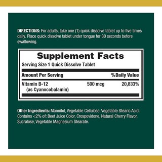 Foto 2 | Suplemento Nature's Bounty De Vitamina B12, 500 Mcg, Tabletas X100 - Venta Internacional.