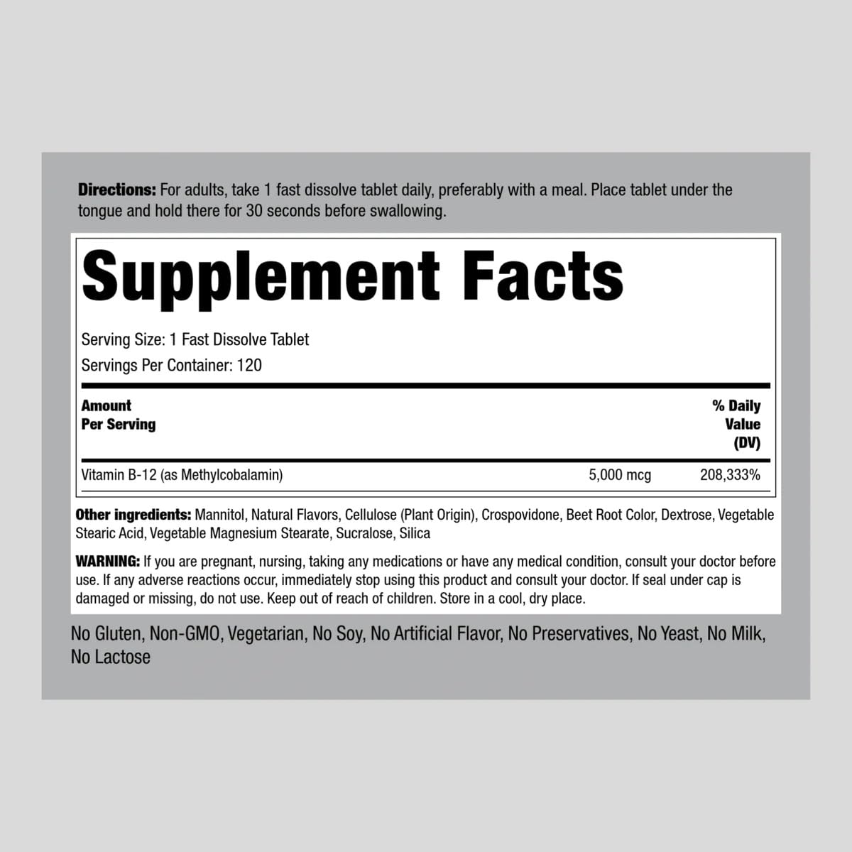 Foto 3 pulgar | Suplemento Piping Rock De Vitamina B12, 5000 Mcg, 120 Comprimidos - Venta Internacional.