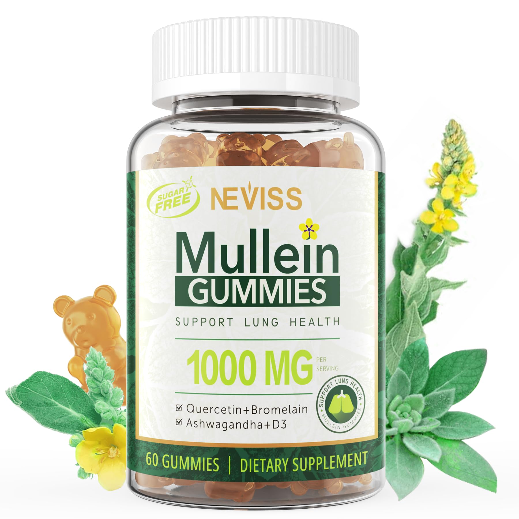Foto 2 pulgar | Suplemento De Extracto De Hoja De Gordolobo Neviss, 1000 Mg, Gomitas, 60 Unidades - Venta Internacional.