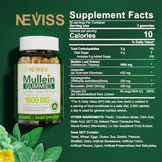 Foto 2 | Suplemento De Extracto De Hoja De Gordolobo Neviss, 1000 Mg, Gomitas, 60 Unidades - Venta Internacional.