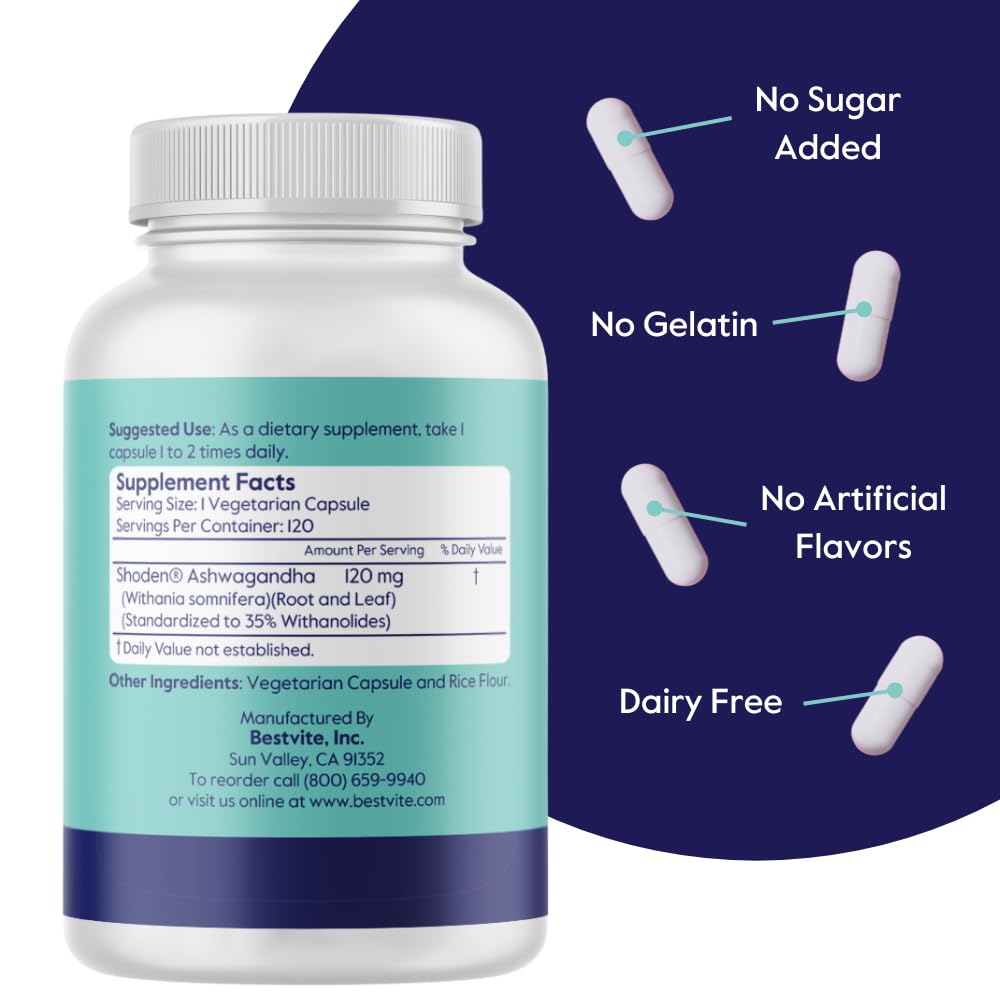 Foto 2 | Suplemento Bestvite Advanced Ashwagandha De 120 Mg Con Shoden 120 Cápsulas - Venta Internacional.