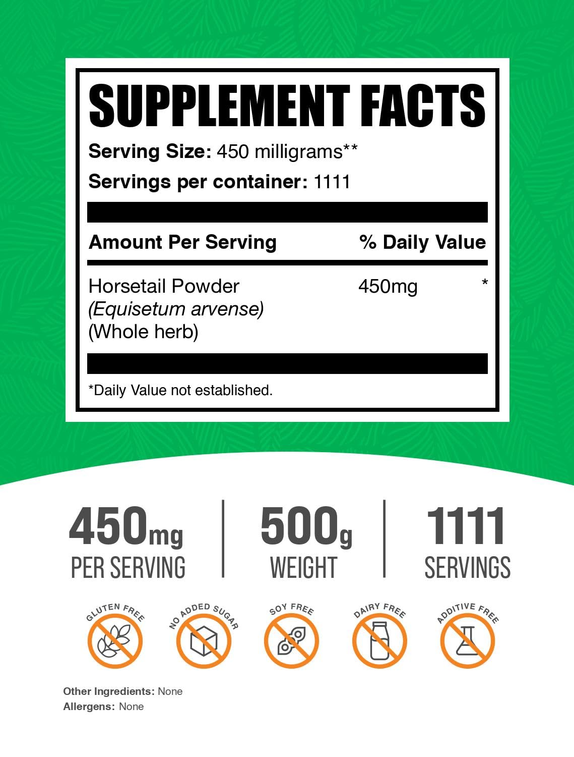Foto 3 pulgar | Suplemento De Cola De Caballo Bulksupplements.com Polvo De Cola De Caballo 500 G - Venta Internacional.