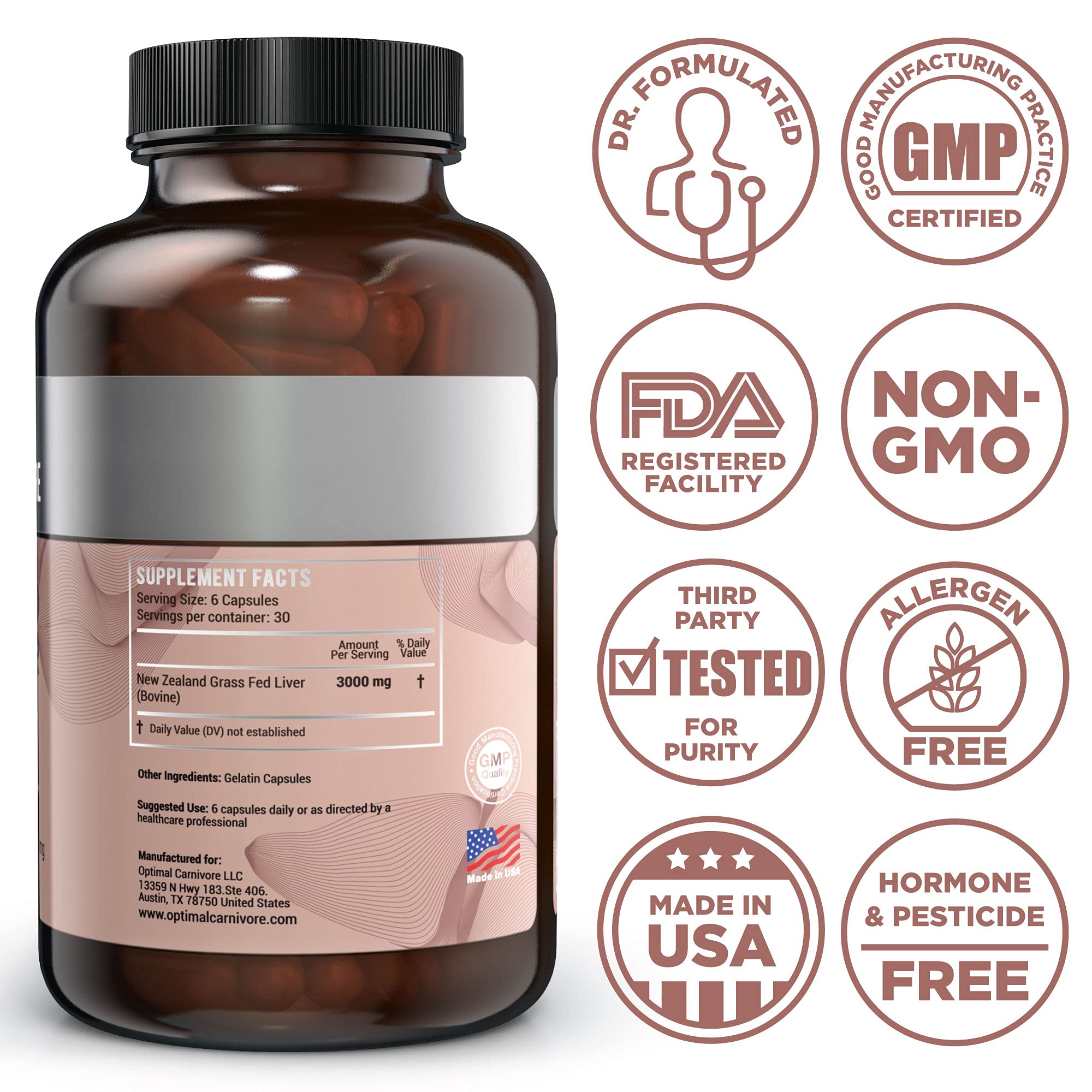 Foto 3 pulgar | Cápsulas De Hígado De Res Alimentadas Con Pasto Supplement Optimal Carnívore - Venta Internacional.