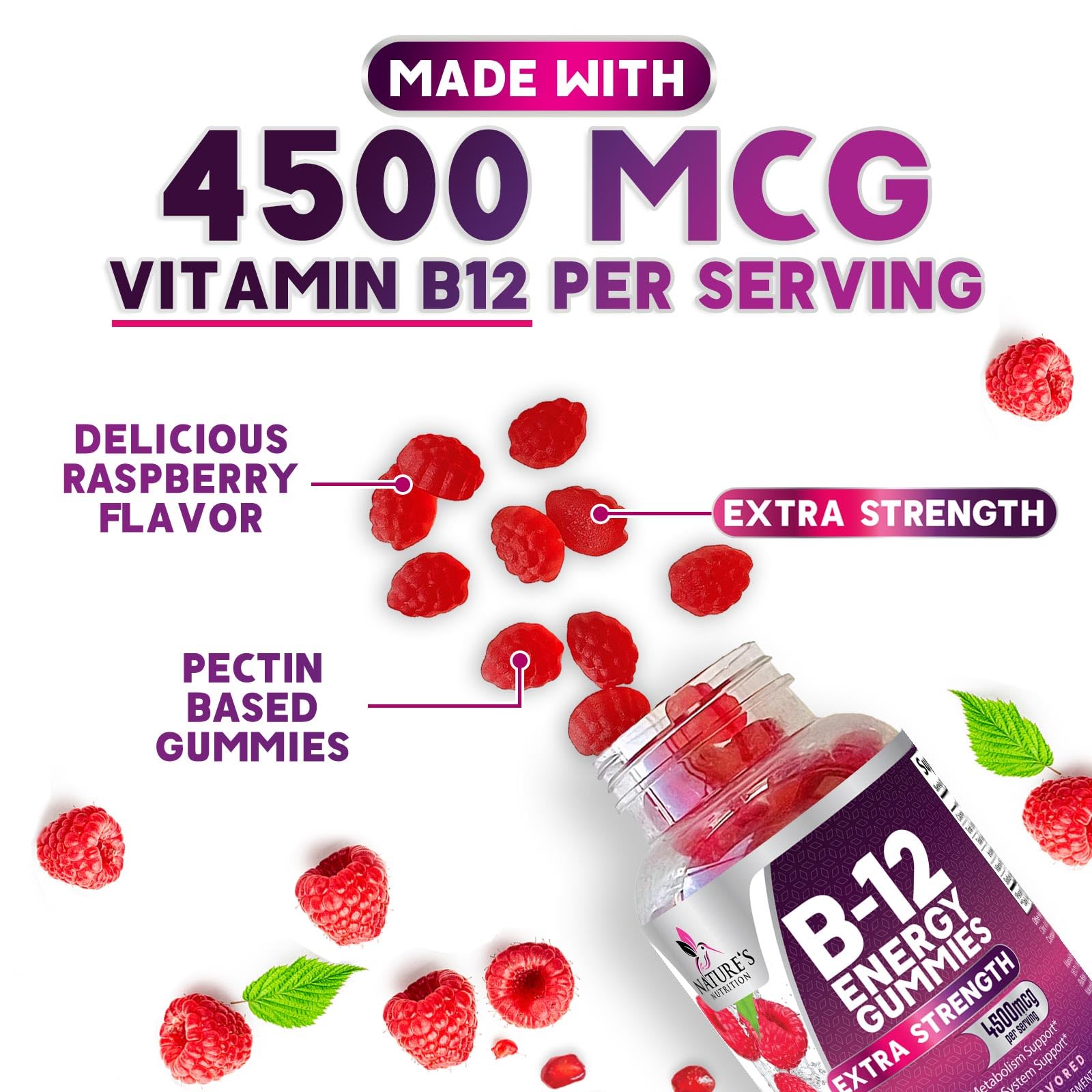 Foto 4 pulgar | Gomitas Energéticas Con Vitamina B12 Nature's Nutrition, 4500 Mcg, 120 Unidades - Venta Internacional.