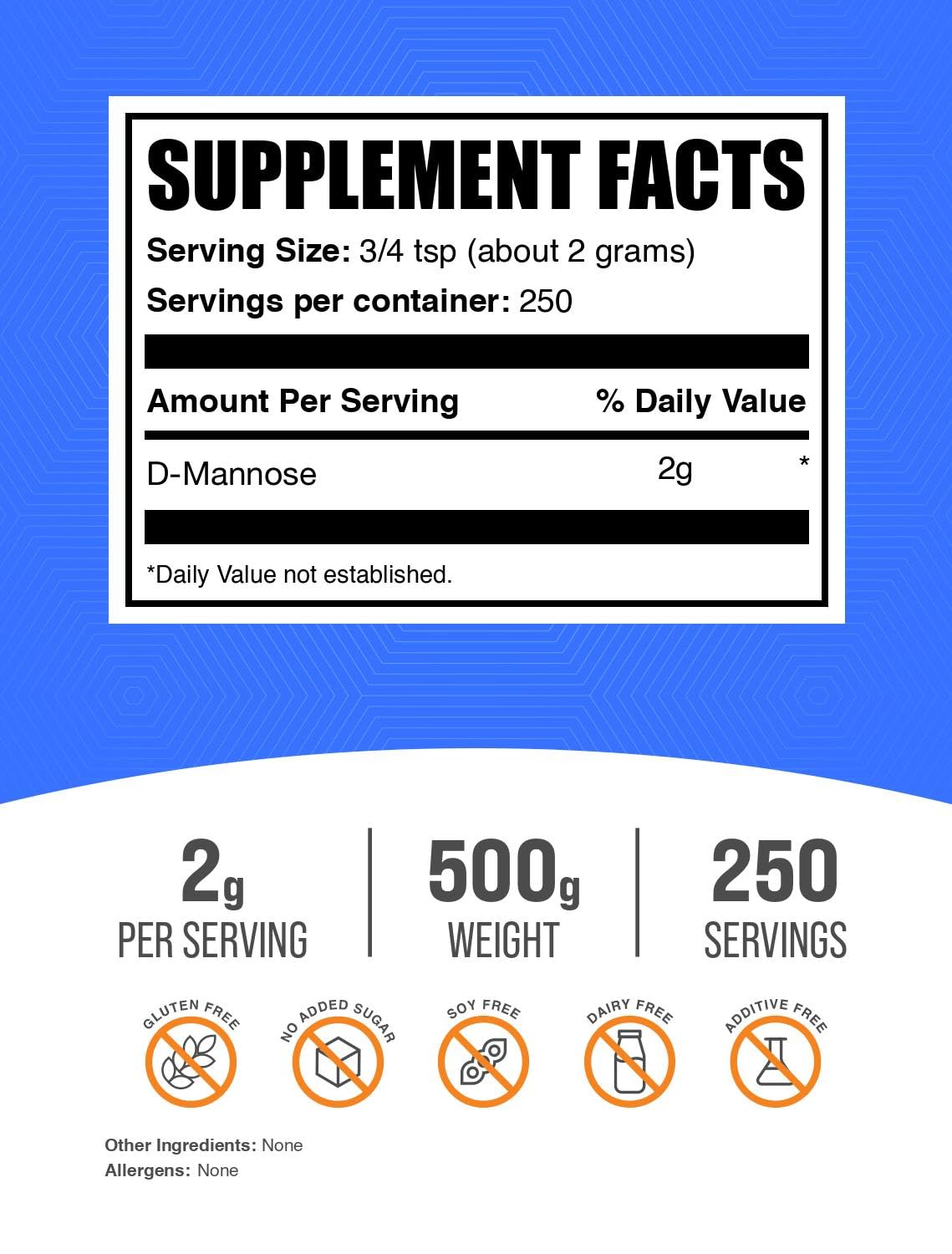 Foto 3 pulgar | Suplemento Bulksupplements.com D-manosa En Polvo 500 G - Venta Internacional.