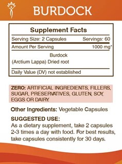 Foto 3 | Suplemento Secrets Of The Tribe Burdock 120 Cápsulas 1000 Mg - Venta Internacional.