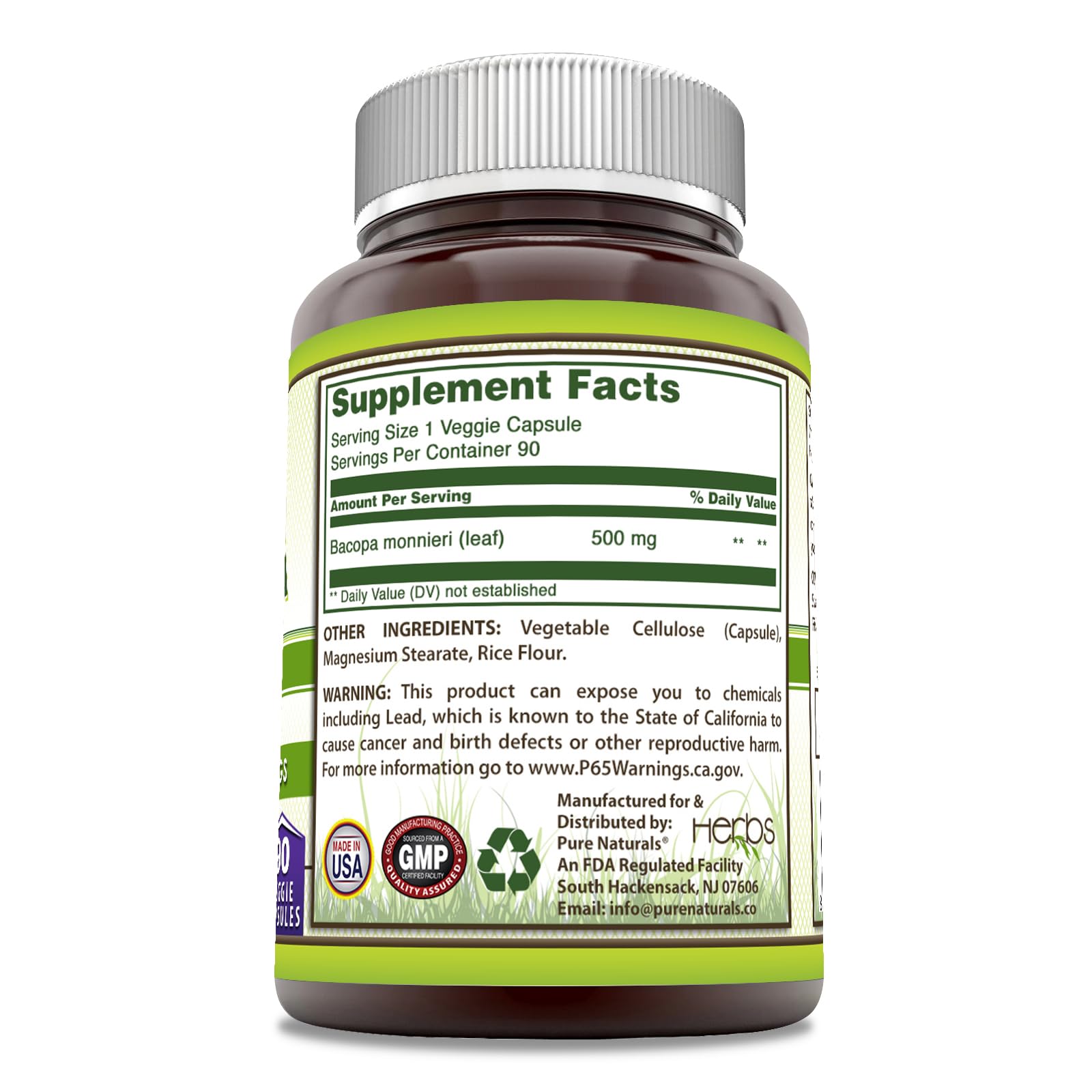 Foto 4 pulgar | Suplemento Pure Naturals Bacopa 500 Mg 90 Cápsulas Vegetarianas - Venta Internacional.