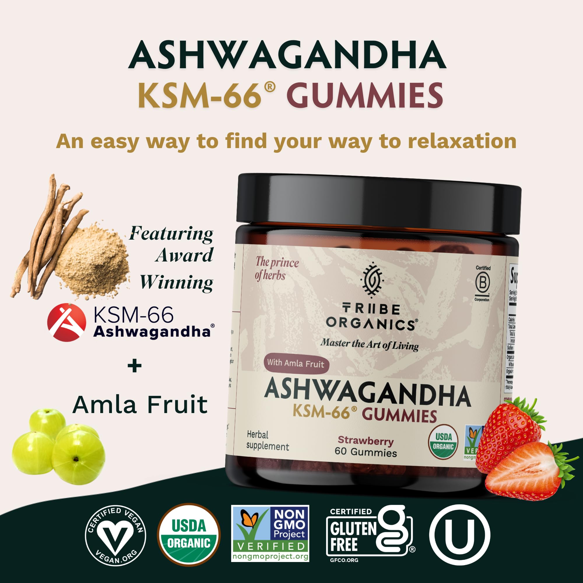 Foto 3 pulgar | Suplemento De Gomitas De Ashwagandha Ksm-66 De Tribe Organics, 600 Mg - Venta Internacional.