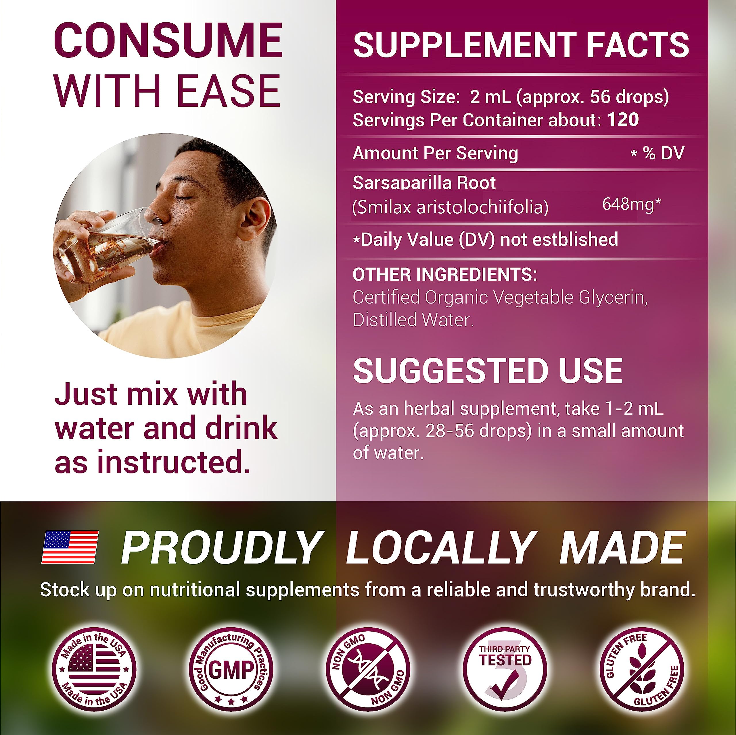 Foto 7 pulgar | Suplemento Herbalicious De Extracto De Zarzaparrilla 120 Ml, Sin Ogm - Venta Internacional.