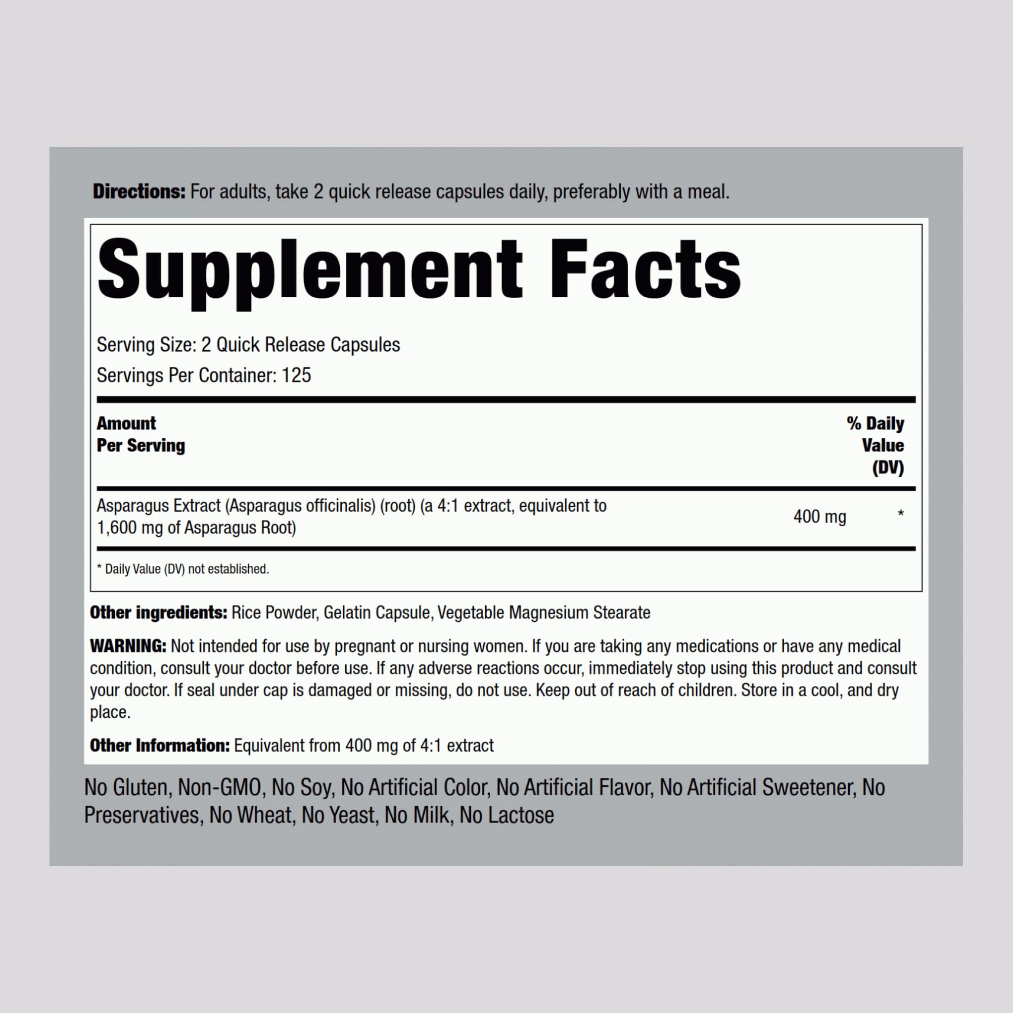 Foto 3 pulgar | Suplemento: Extracto De Raíz De Espárragos Piping Rock, 1600 Mg, 250 Cápsulas - Venta Internacional.