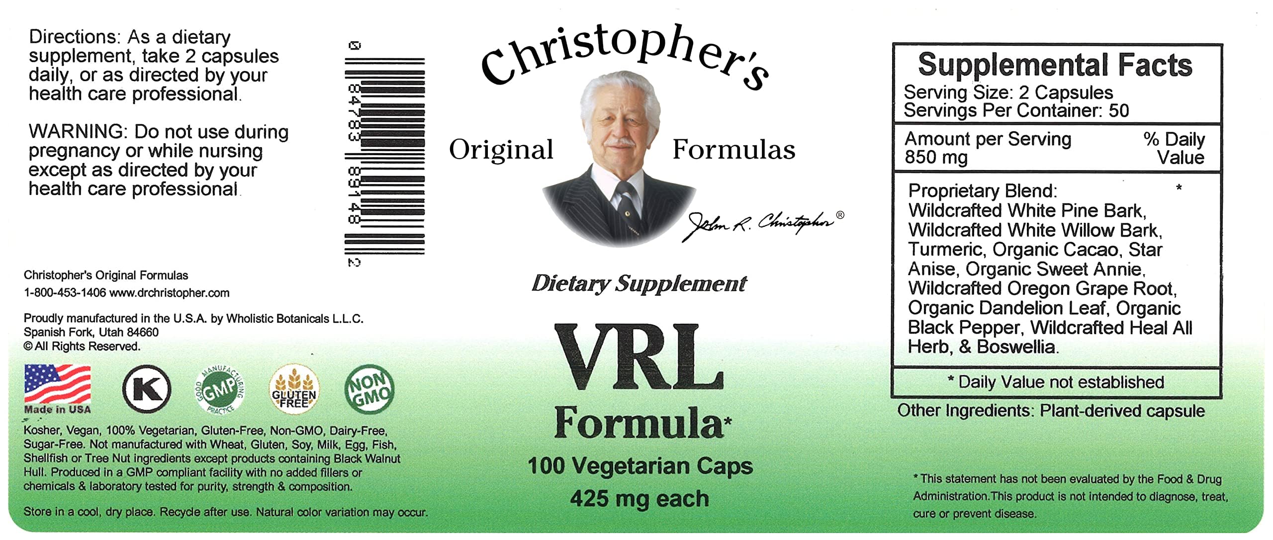 Foto 3 pulgar | Suplemento Christopher's Original Formulas Vrl 100 Cápsulas - Venta Internacional.